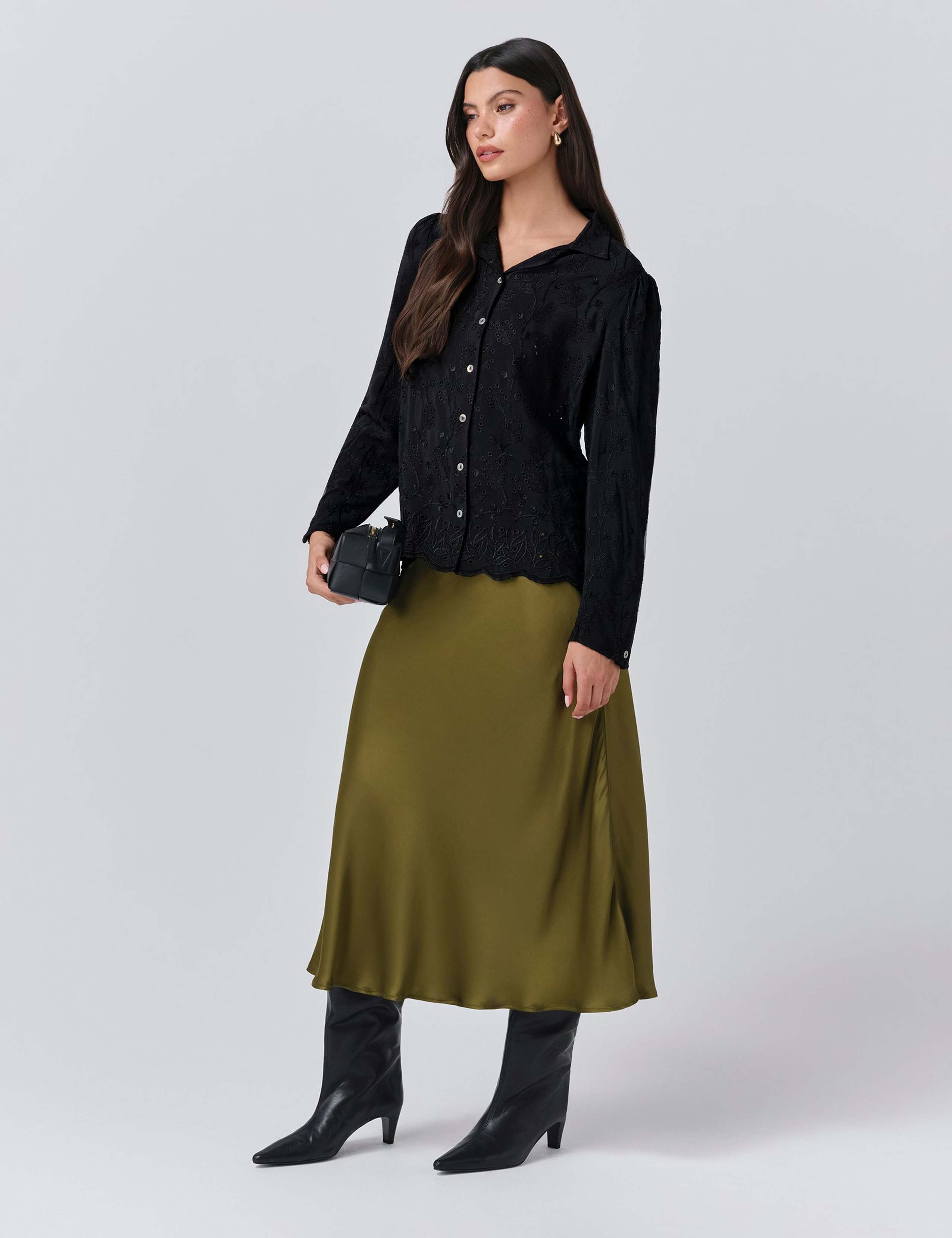 Satin Side Split Midi Slip Skirt 2 of 5