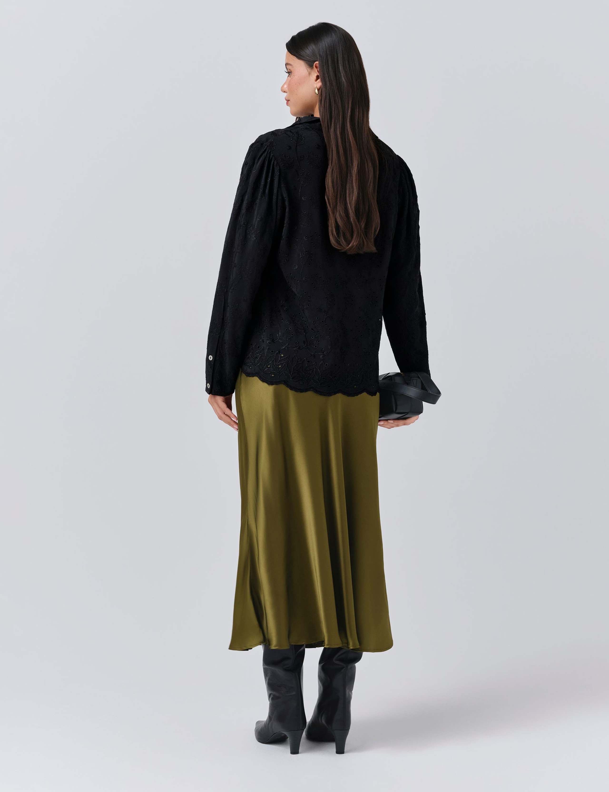 Satin Side Split Midi Slip Skirt 3 of 5