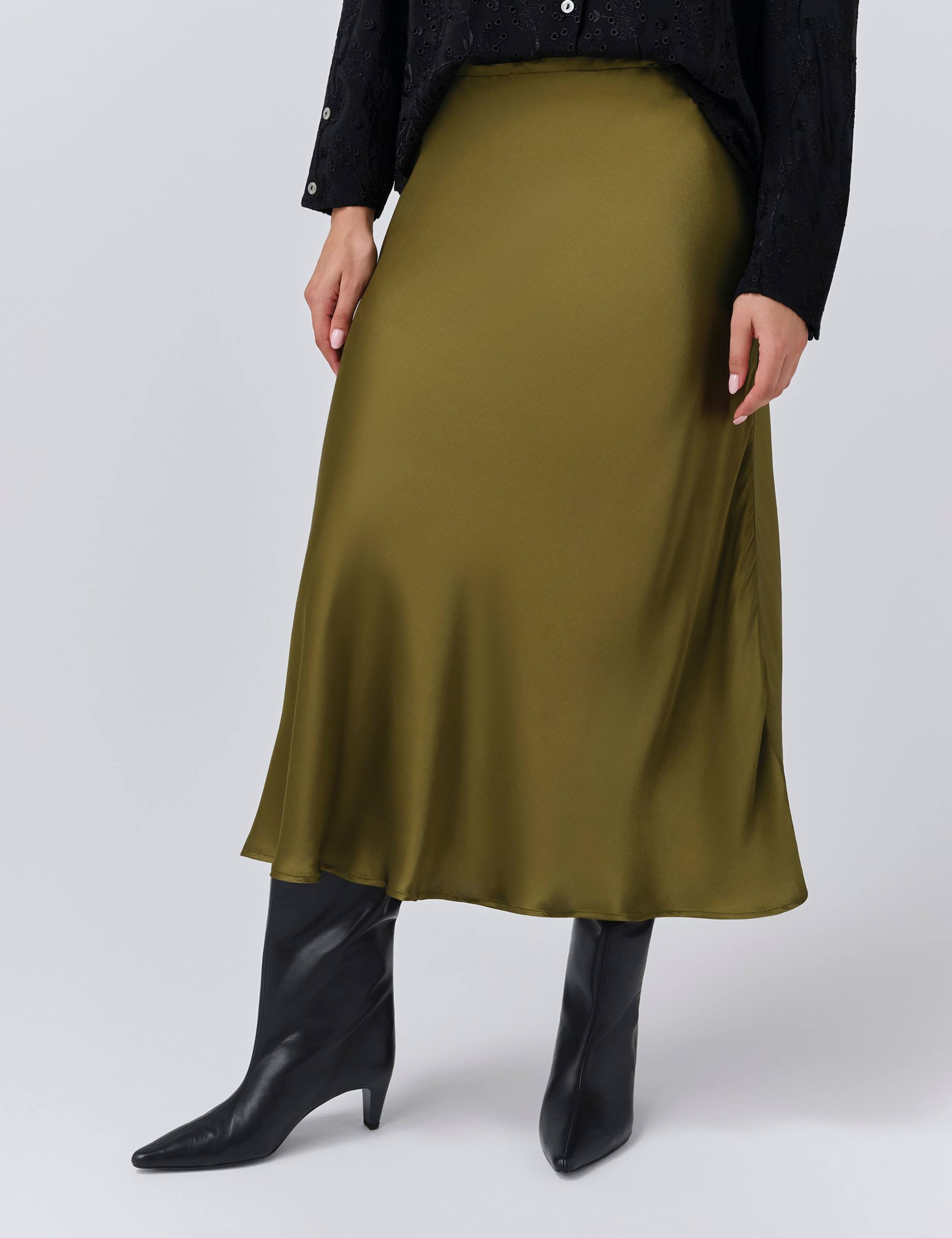 Satin Side Split Midi Slip Skirt 4 of 5