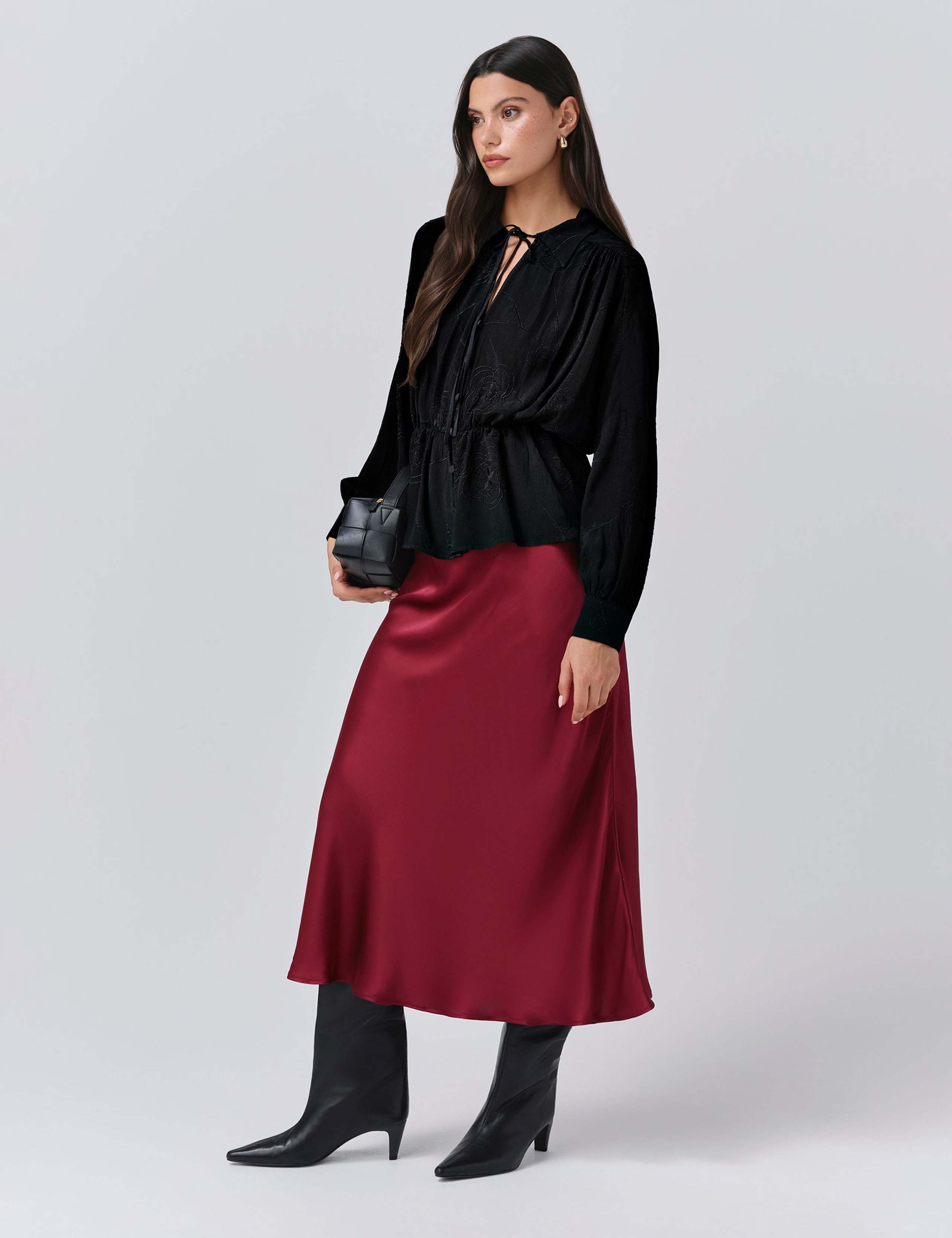 Satin Side Split Midi Slip Skirt 2 of 5