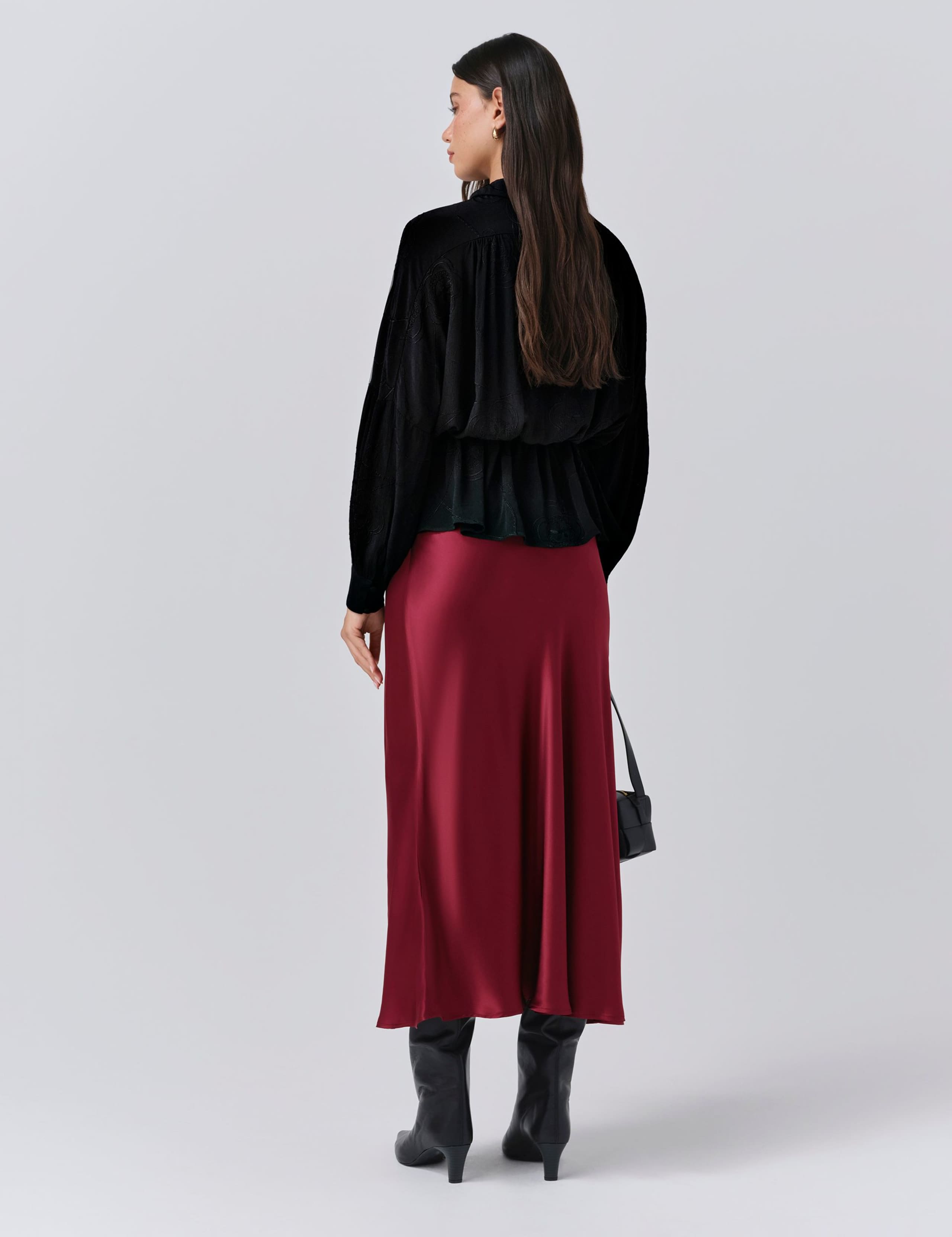 Satin Side Split Midi Slip Skirt 3 of 5