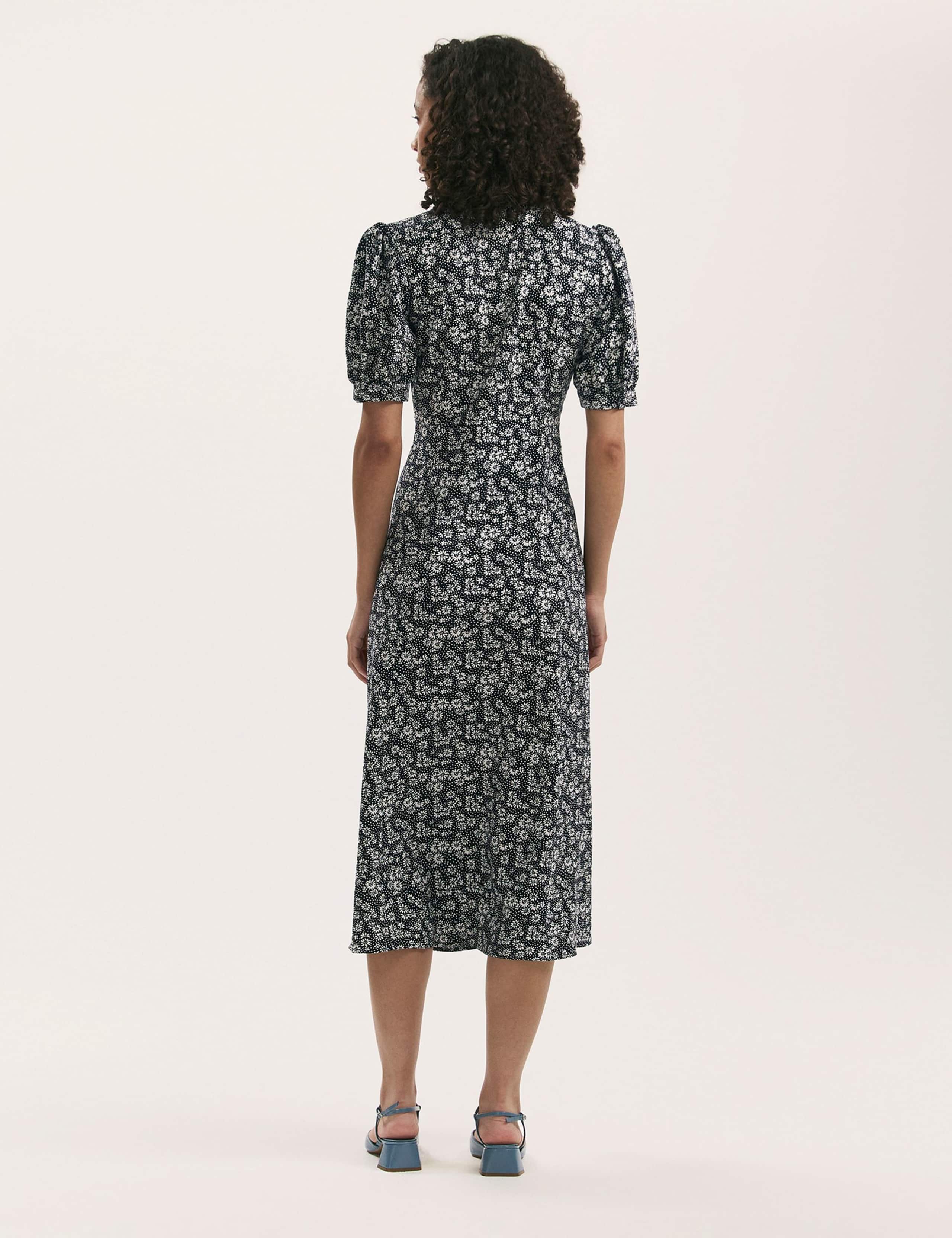 Floral V-Neck Empire Line Midi Tea Dress 2 of 4