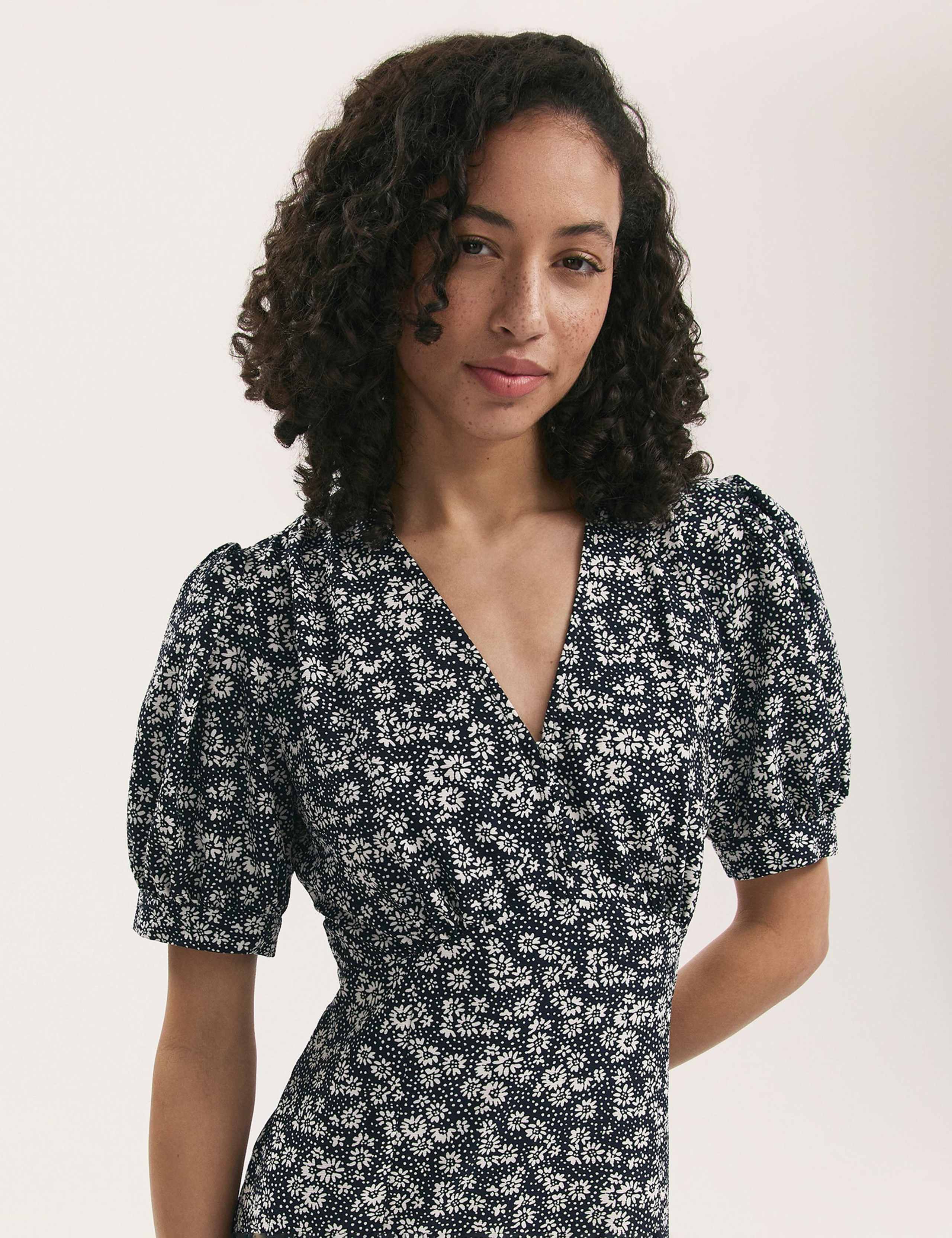 Floral V-Neck Empire Line Midi Tea Dress 4 of 4