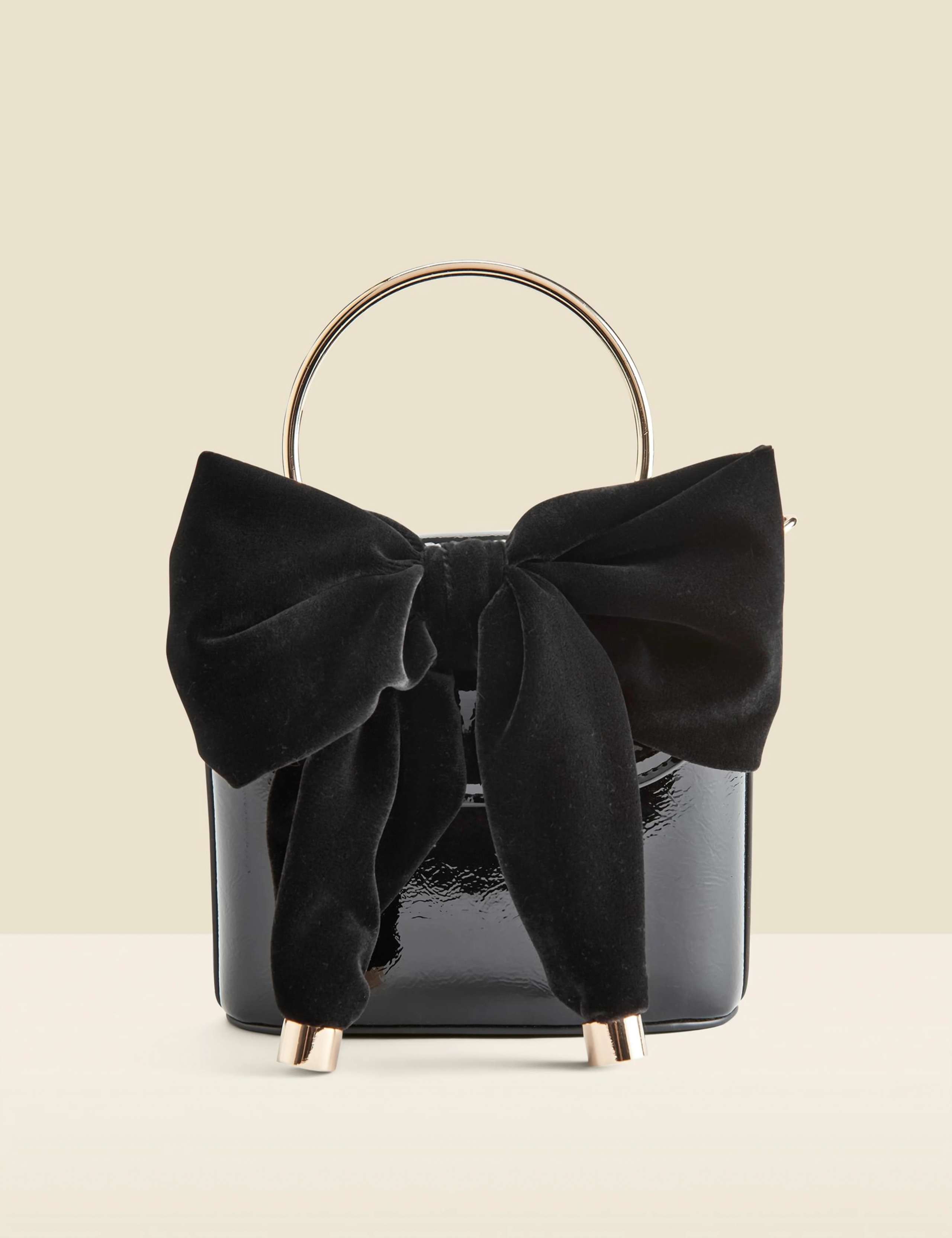 Velvet Bow Detail Clutch Bag 1 of 5