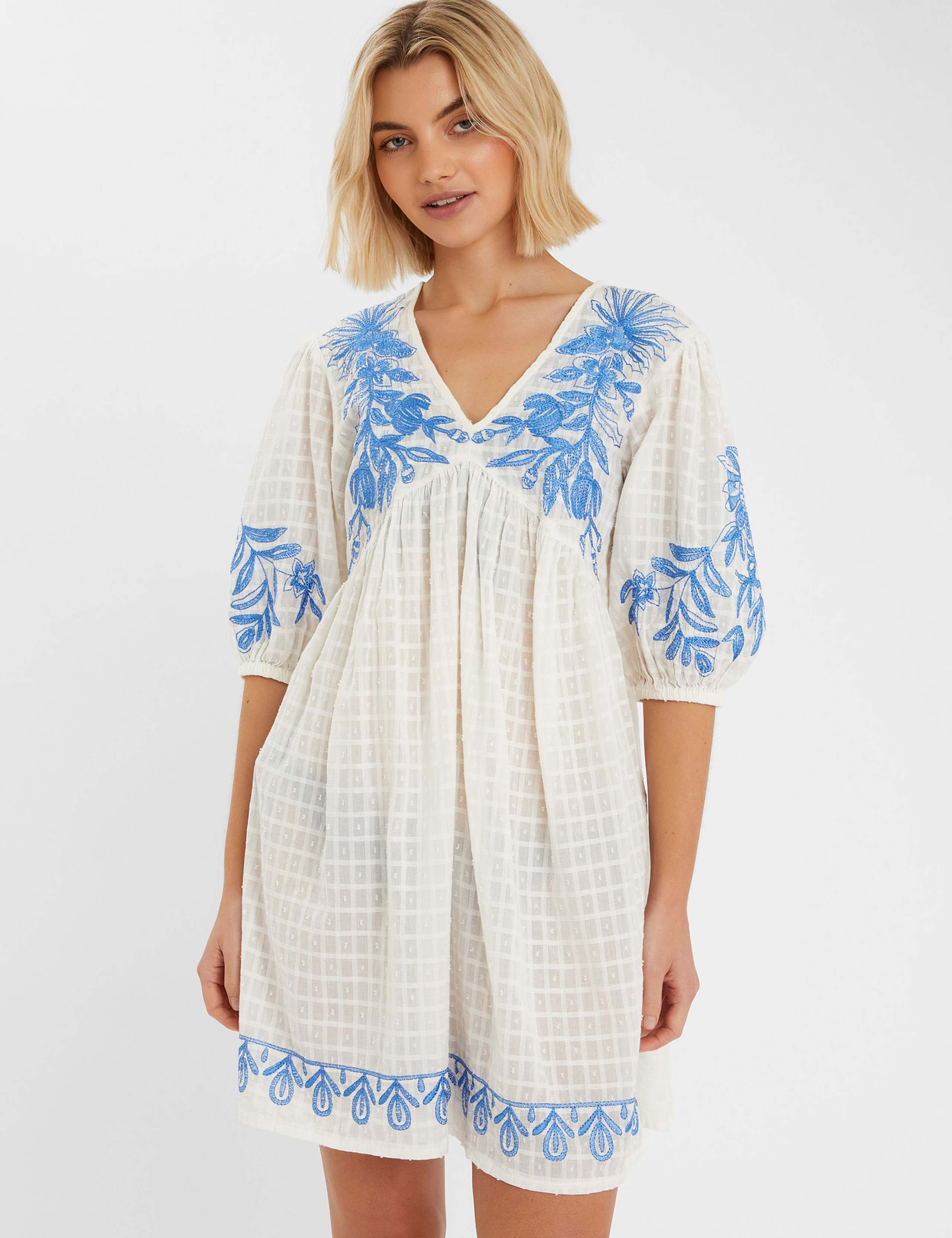 Pure Cotton Embroidered Mini Beach Dress 1 of 4