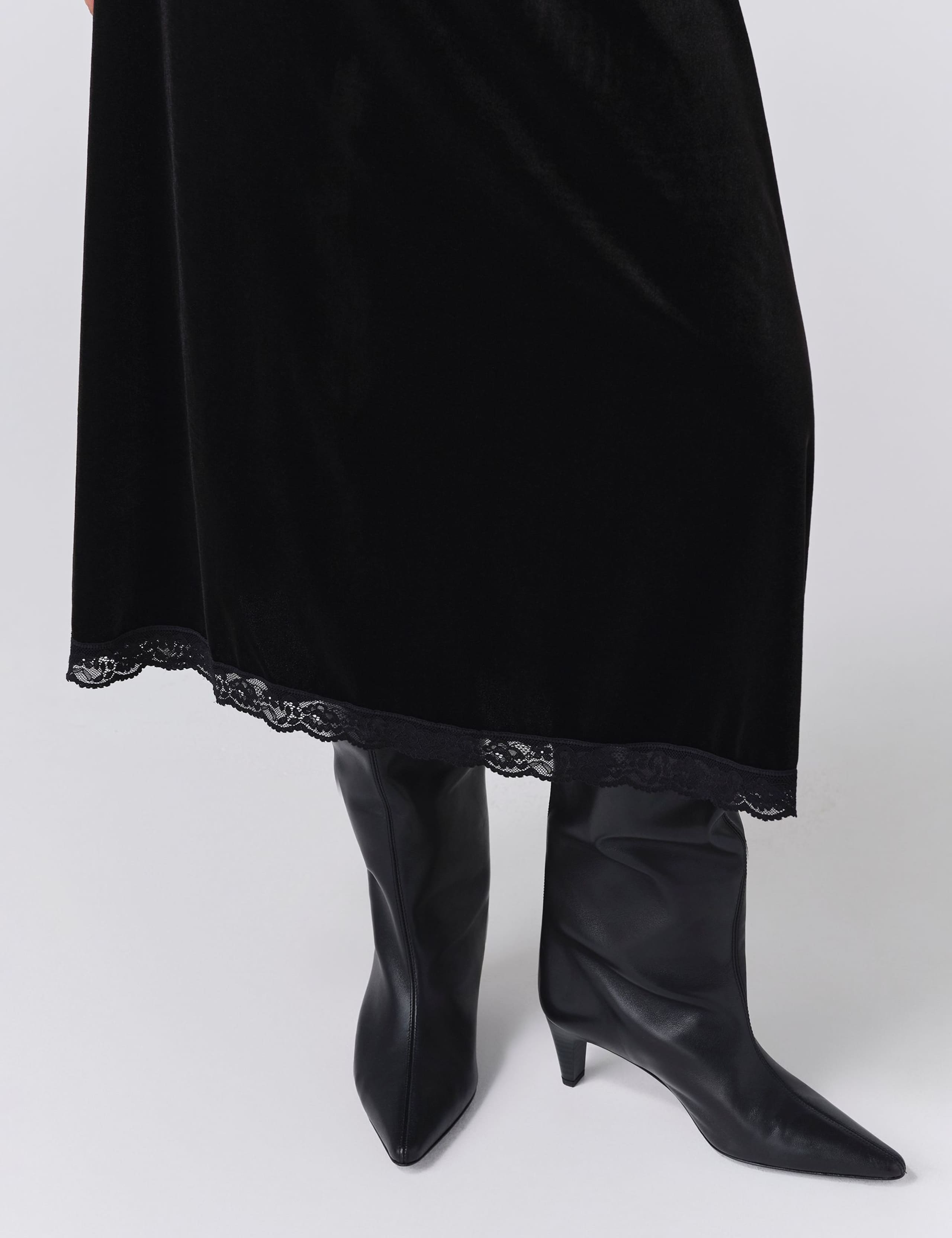 Velvet Lace Detail Midi A-Line Skirt 2 of 2