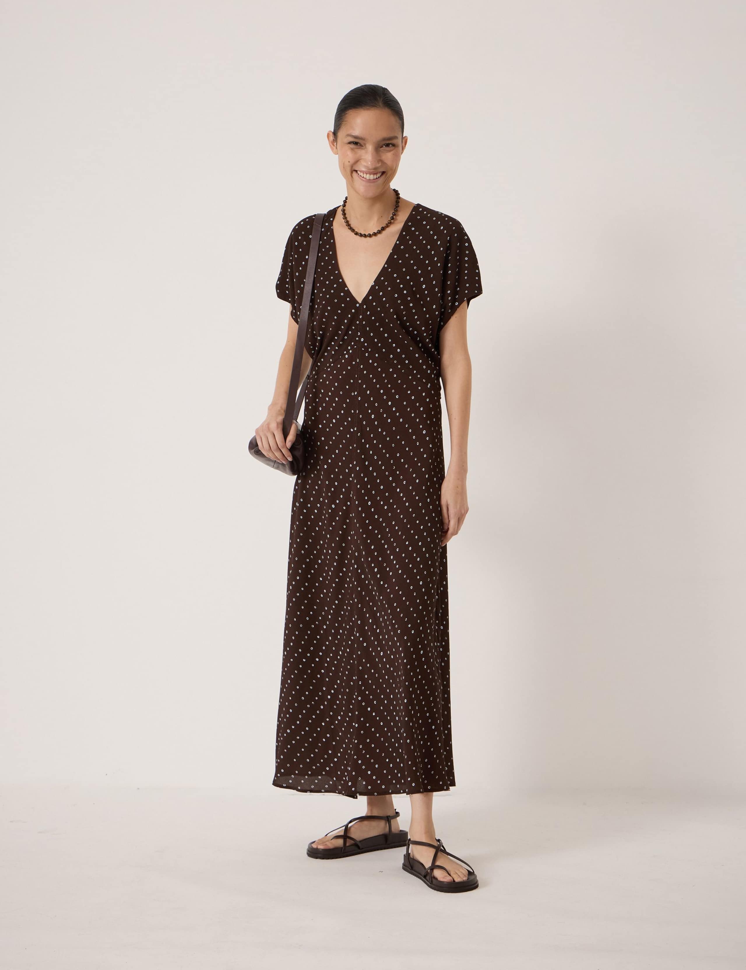 Crepe Polka Dot V-Neck Maxi Tea Dress 3 of 6