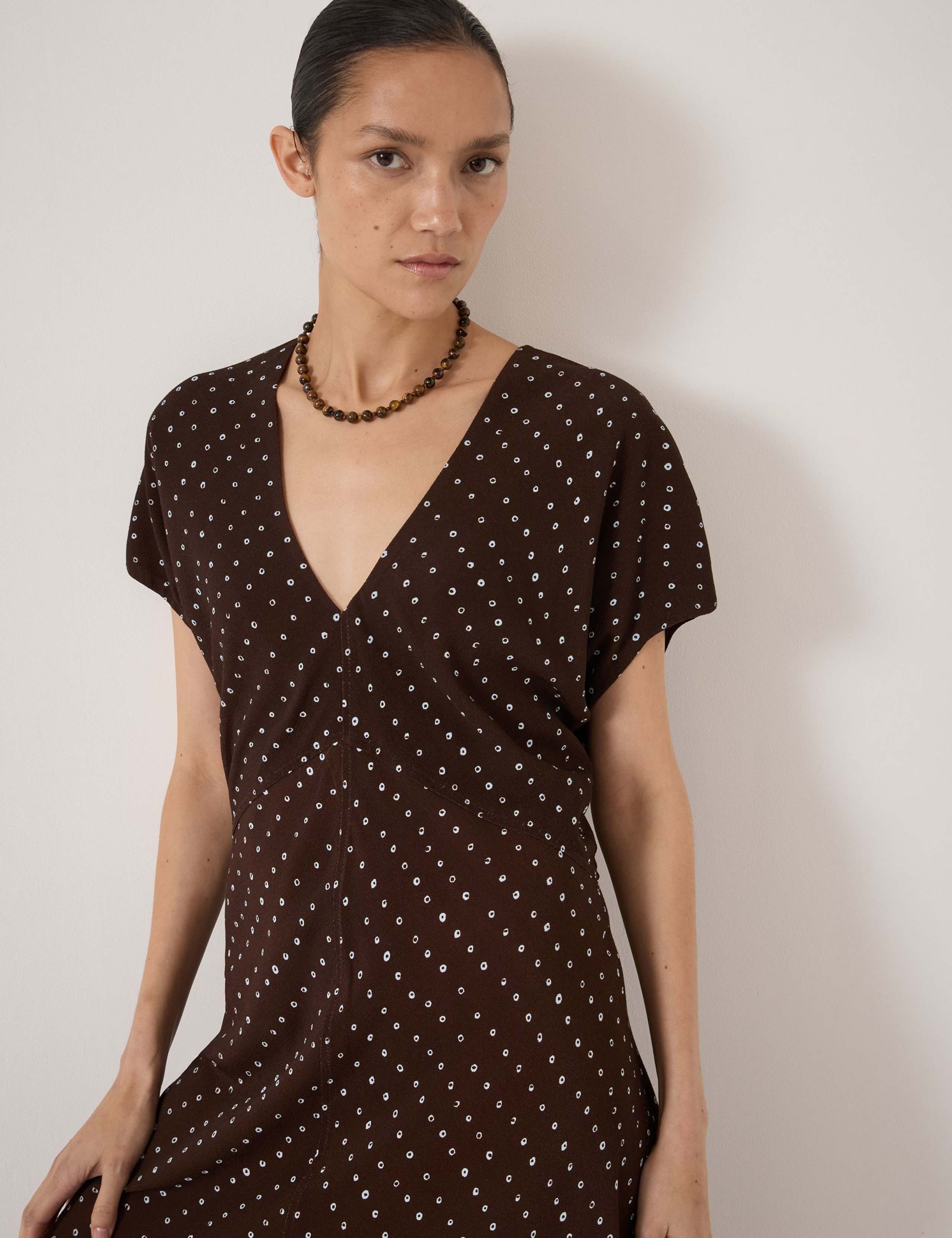 Crepe Polka Dot V-Neck Maxi Tea Dress 6 of 6