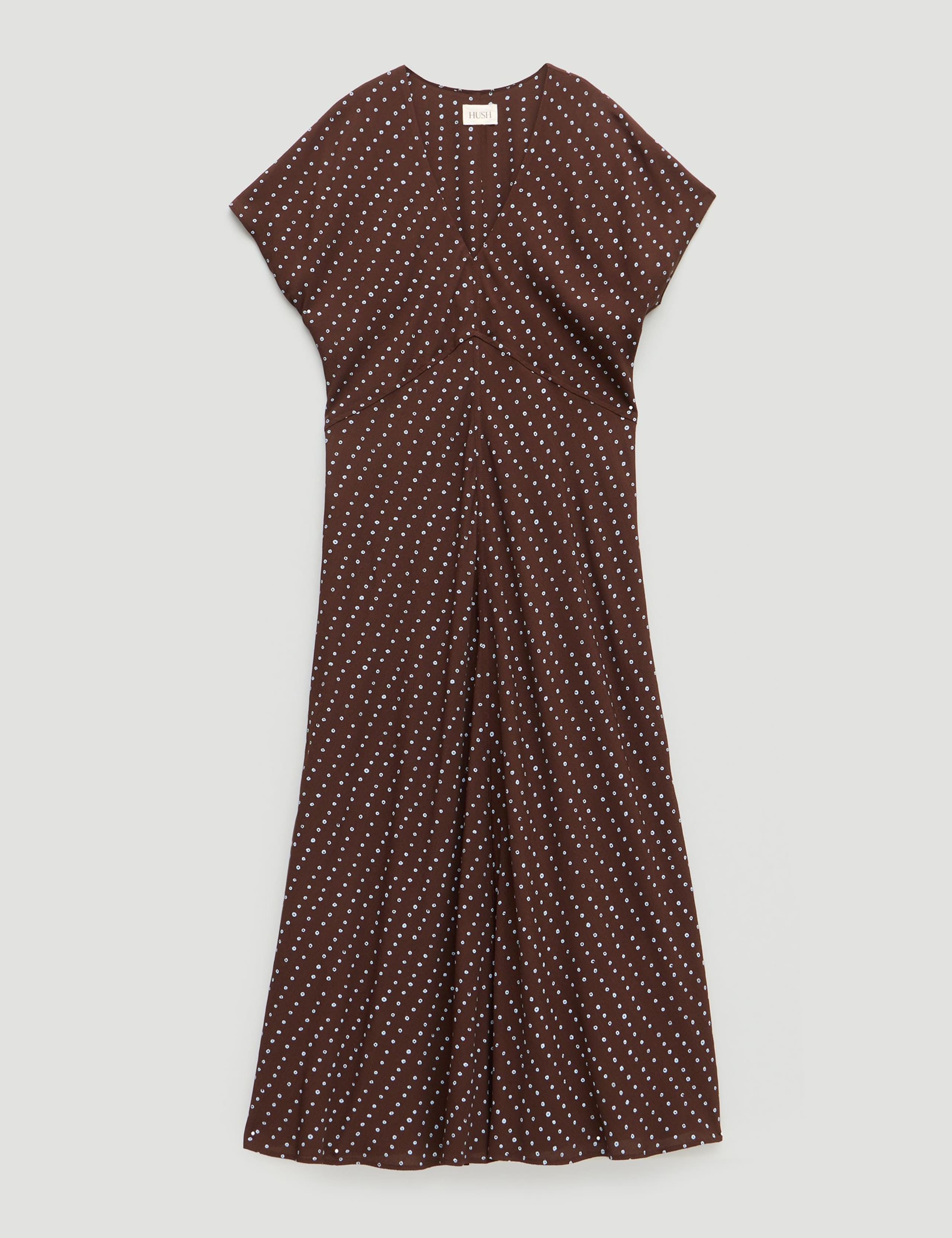 Crepe Polka Dot V-Neck Maxi Tea Dress 2 of 6