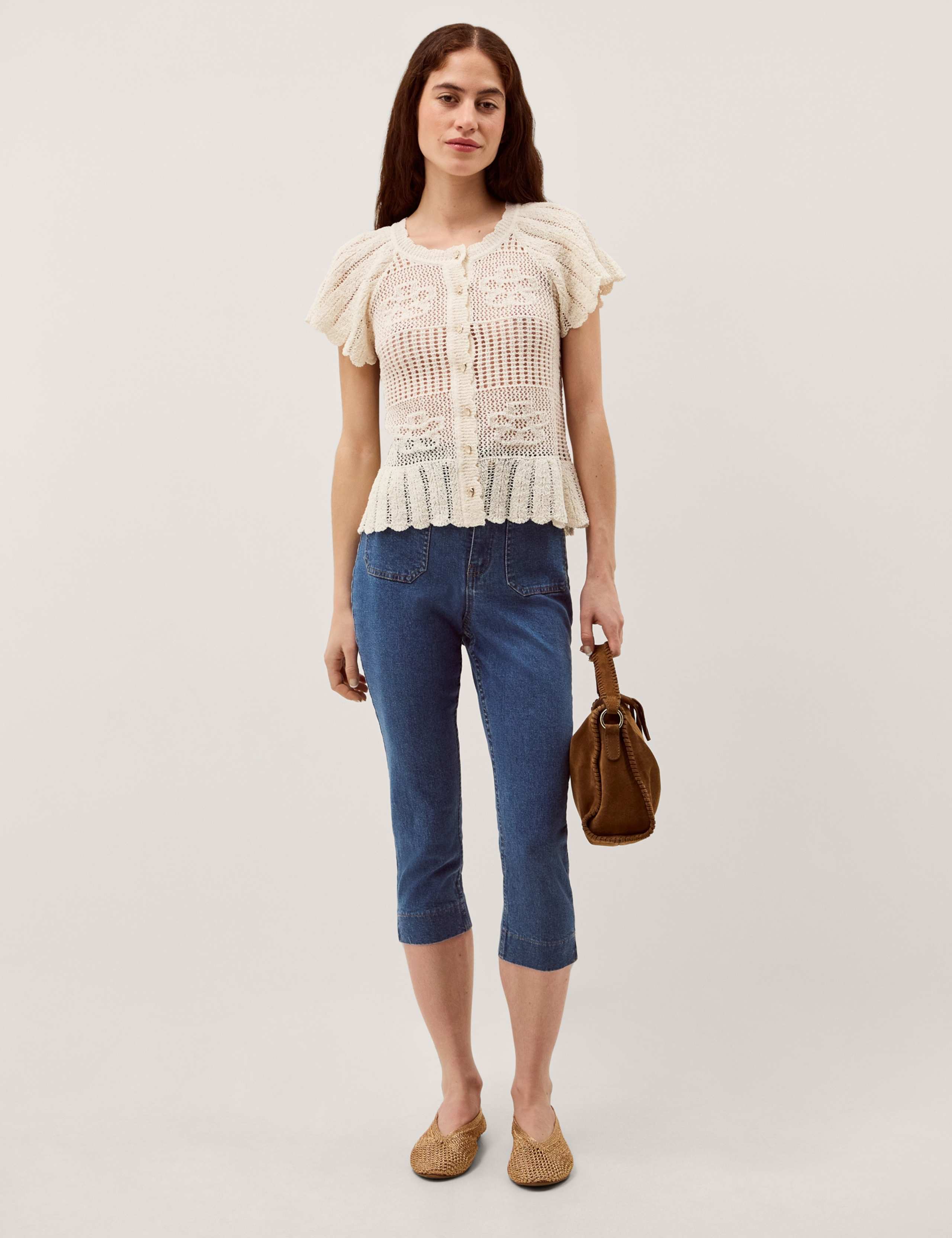 Textured Flower Scalloped Crew Neck Cardigan 4 of 5