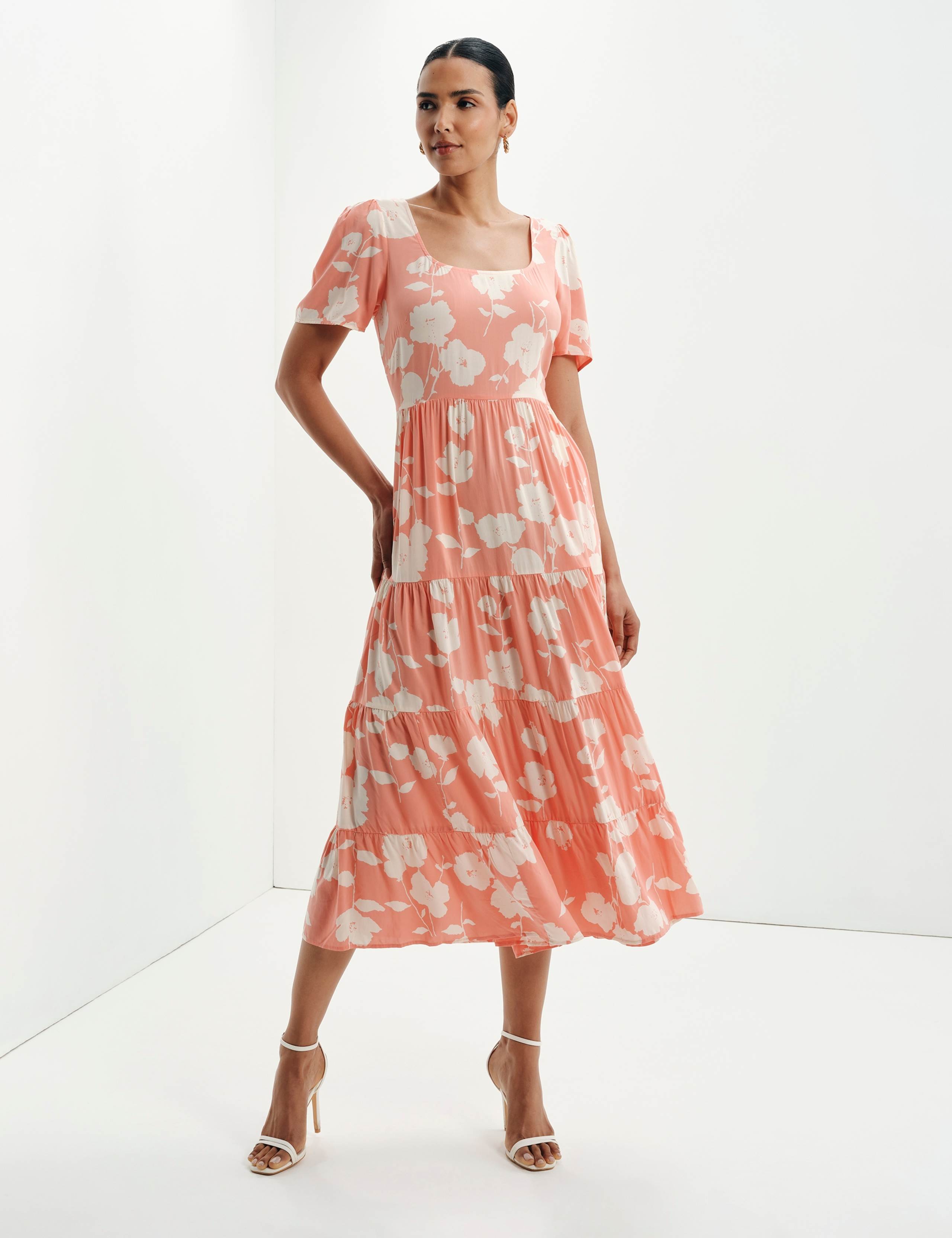 Floral Square Neck Midi Tiered Dress 3 of 9
