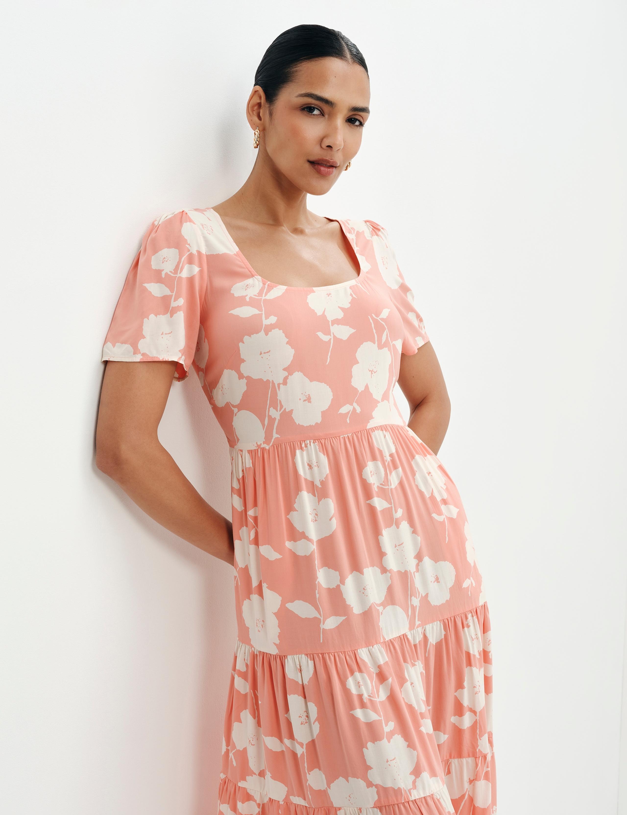 Floral Square Neck Midi Tiered Dress 4 of 9
