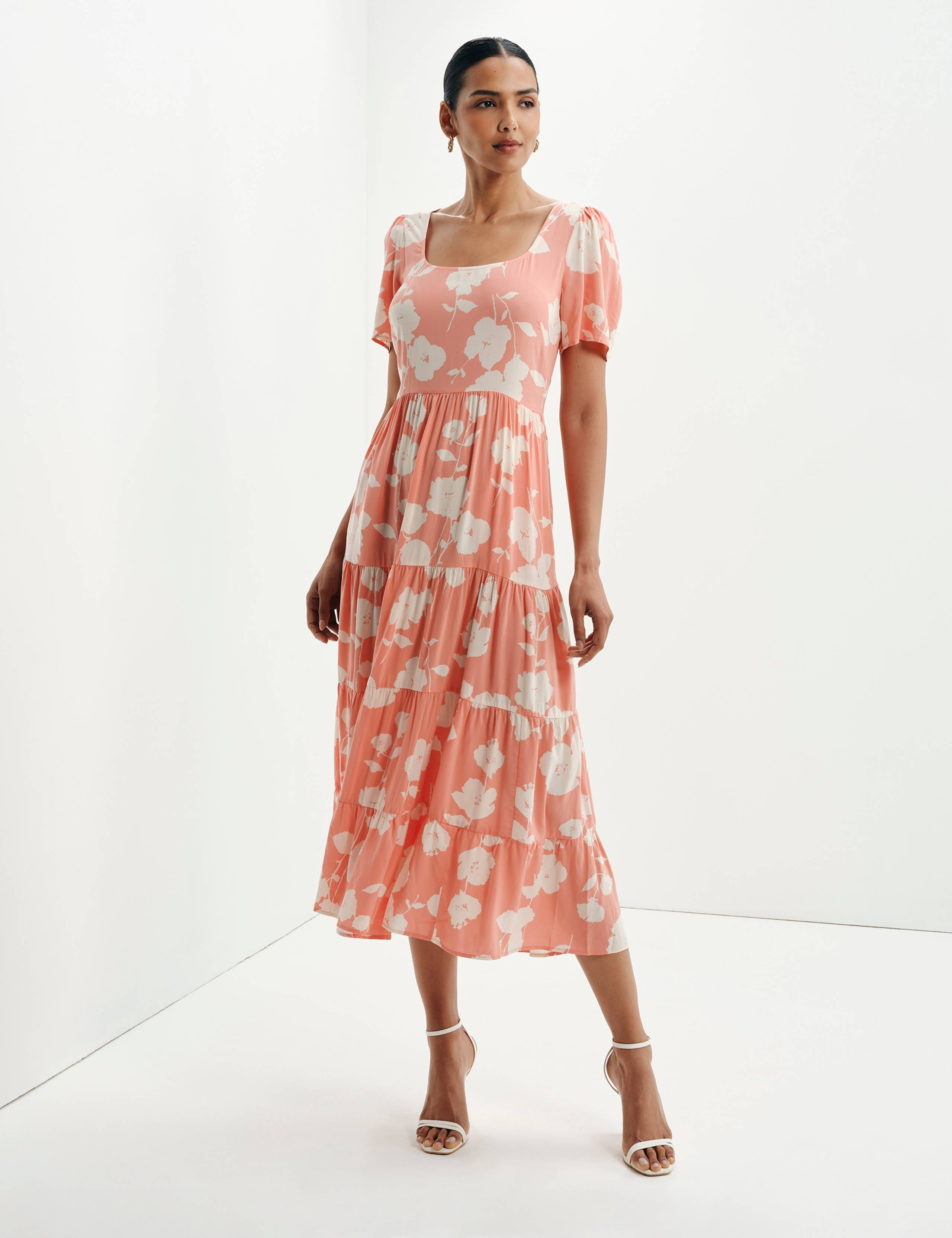 Floral Square Neck Midi Tiered Dress 7 of 9