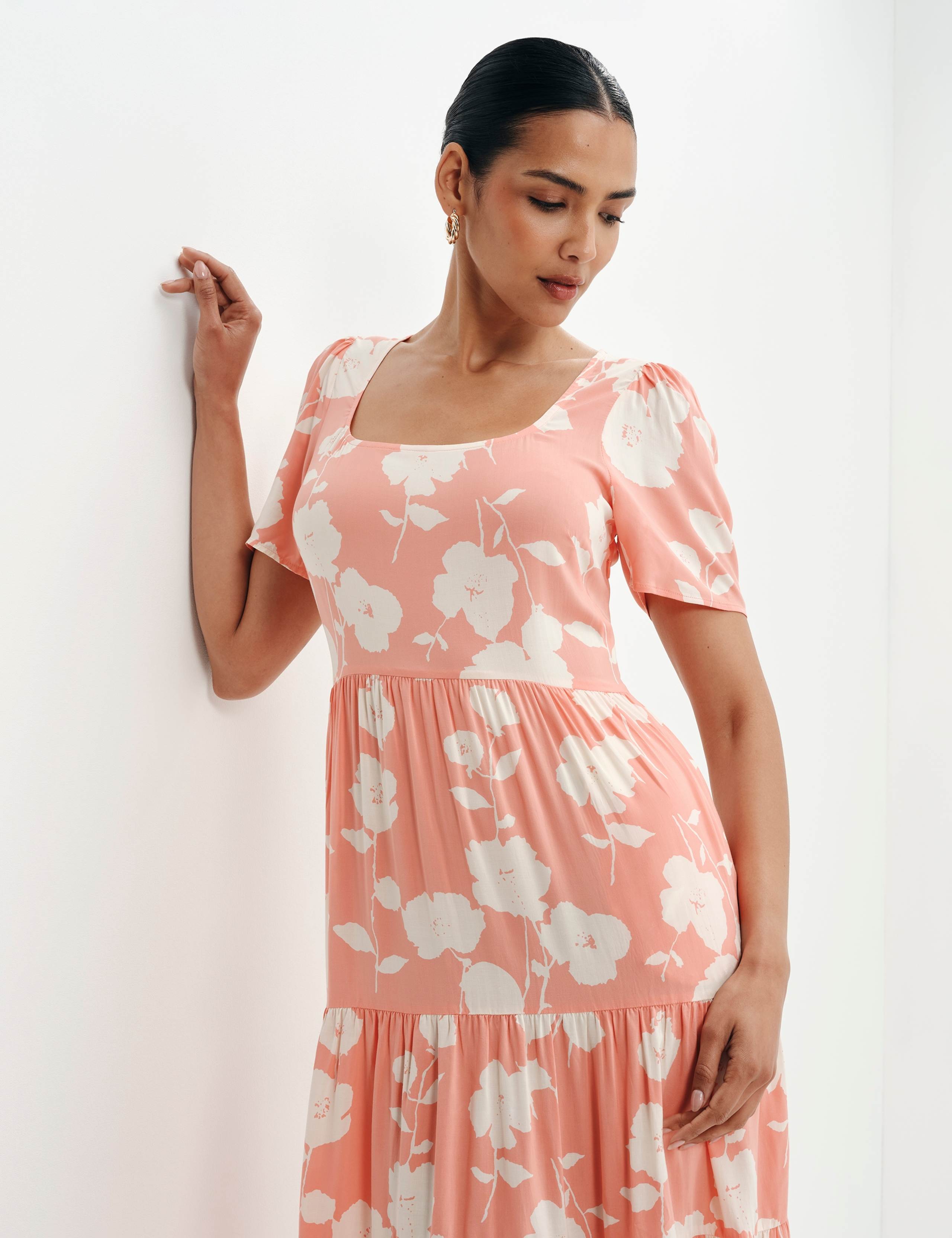 Floral Square Neck Midi Tiered Dress 8 of 9