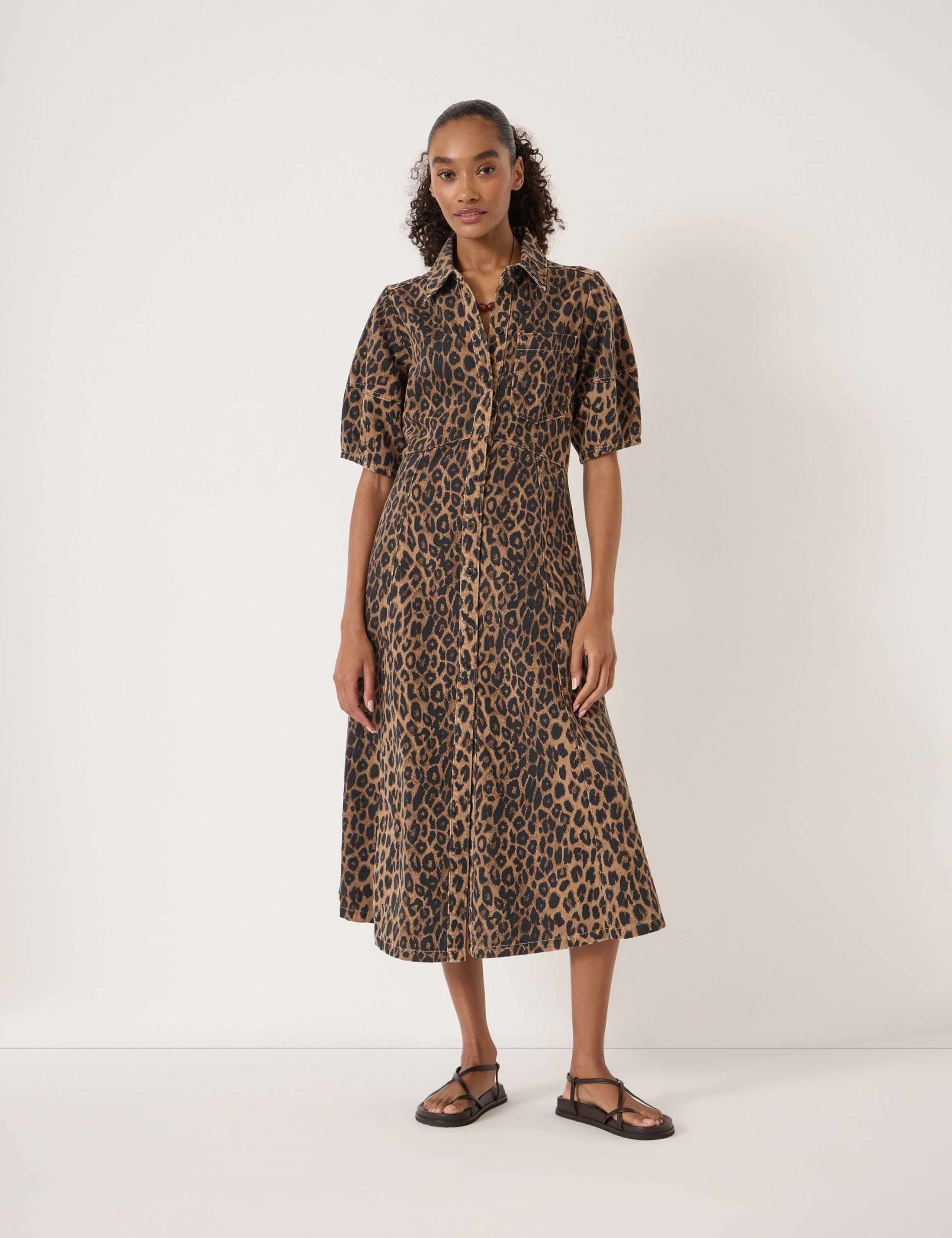 Denim Animal Print Midi Shirt Dress 1 of 5