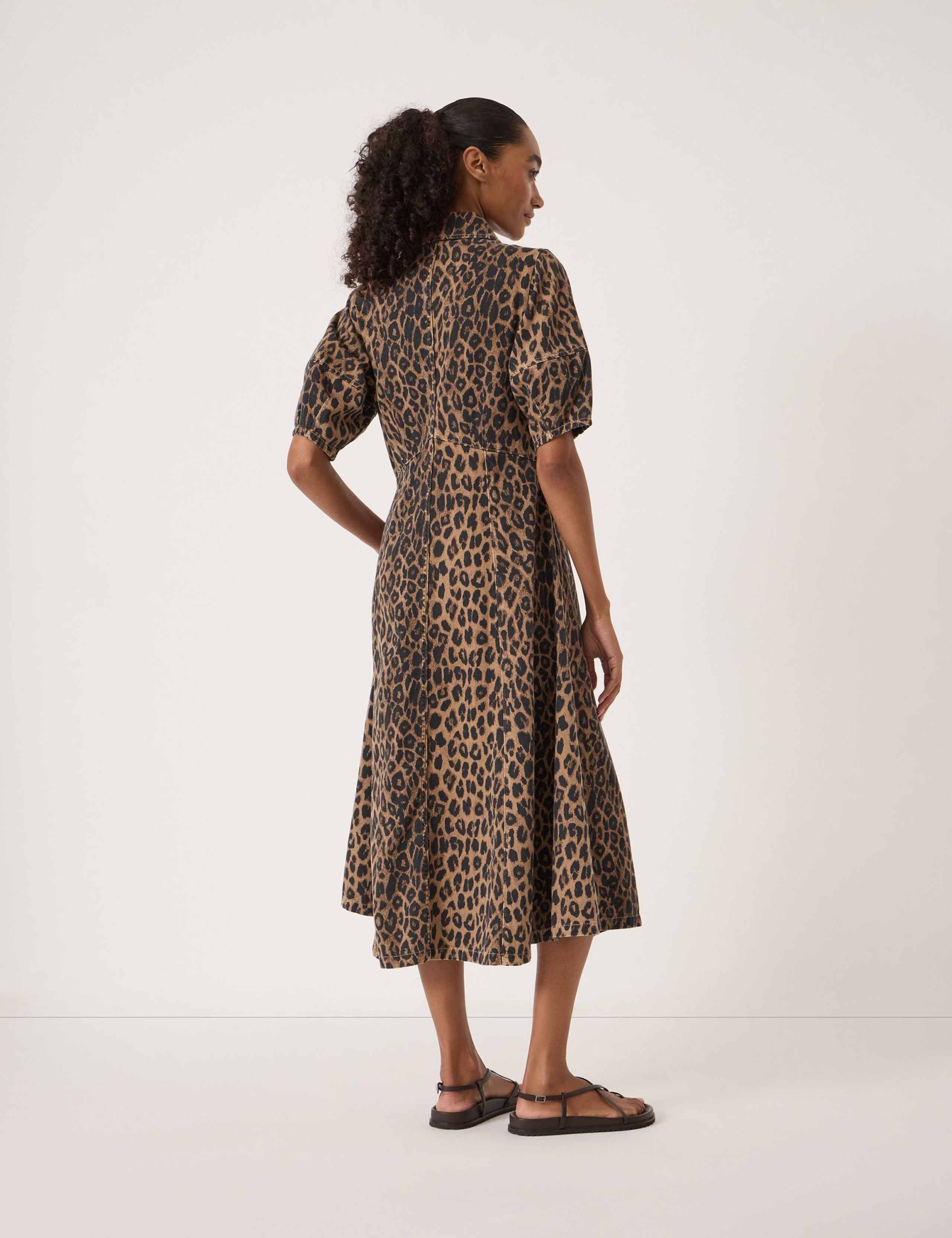 Denim Animal Print Midi Shirt Dress 4 of 5