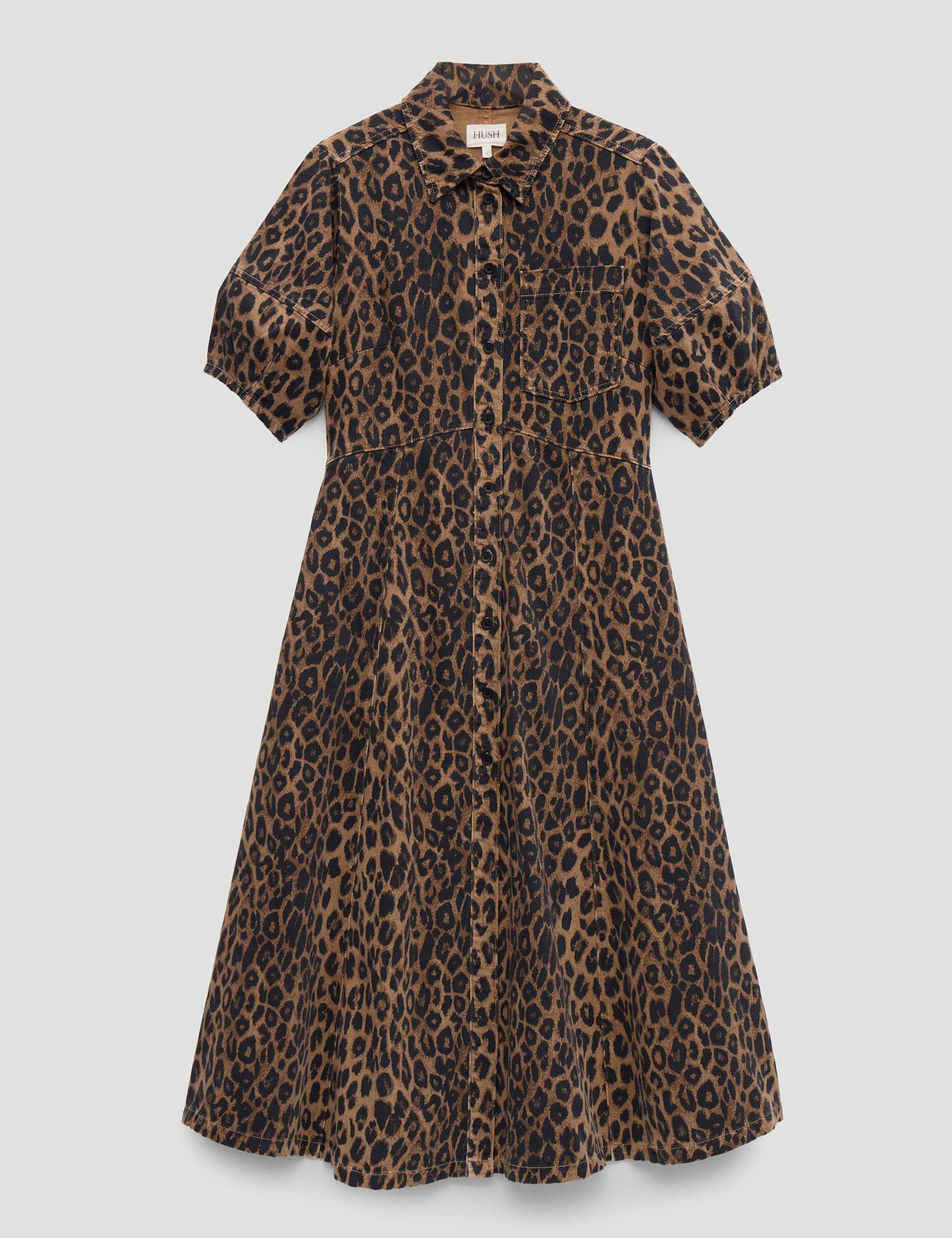 Denim Animal Print Midi Shirt Dress 2 of 5
