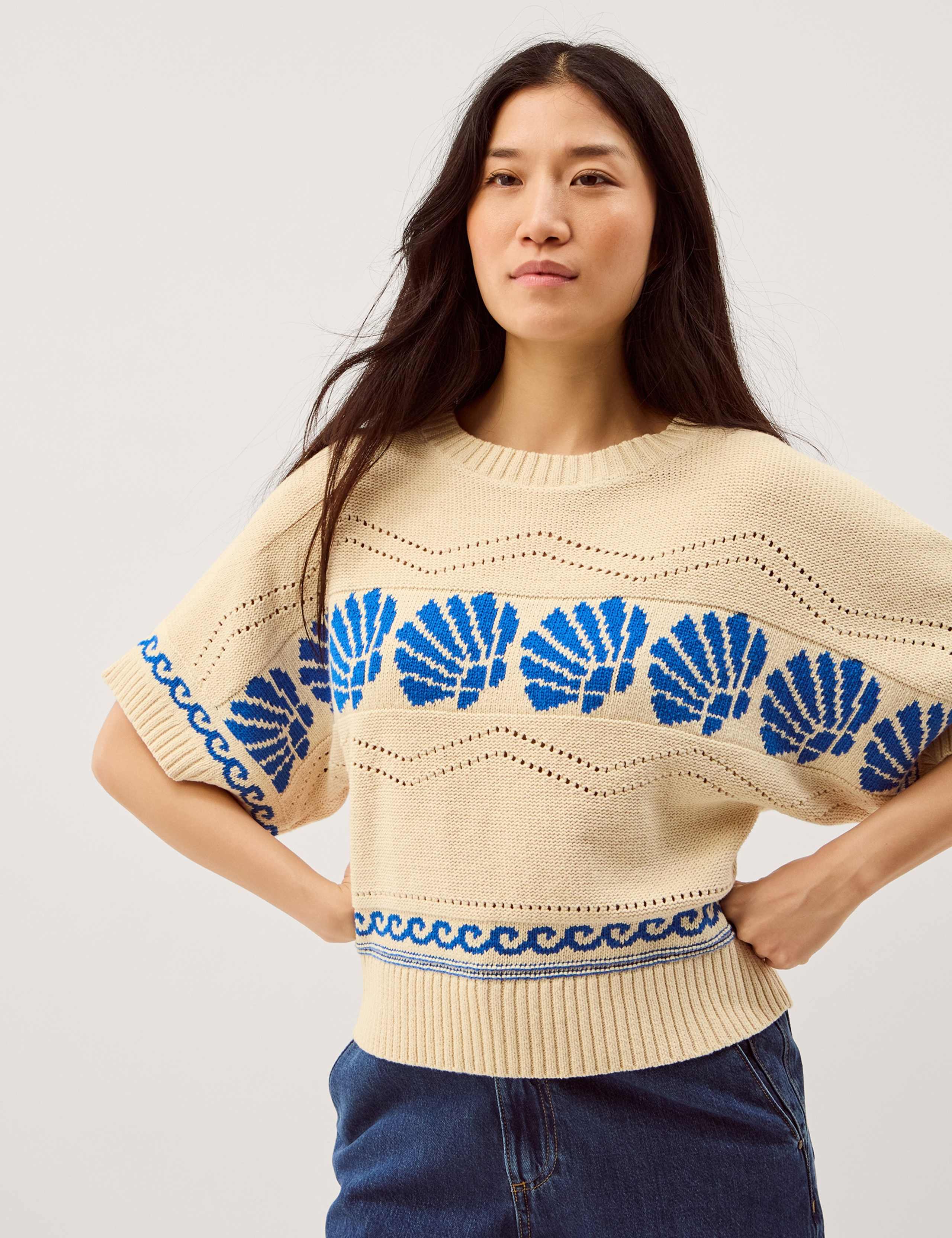 Pure Cotton Seashell Crew Neck Knitted Top 1 of 5