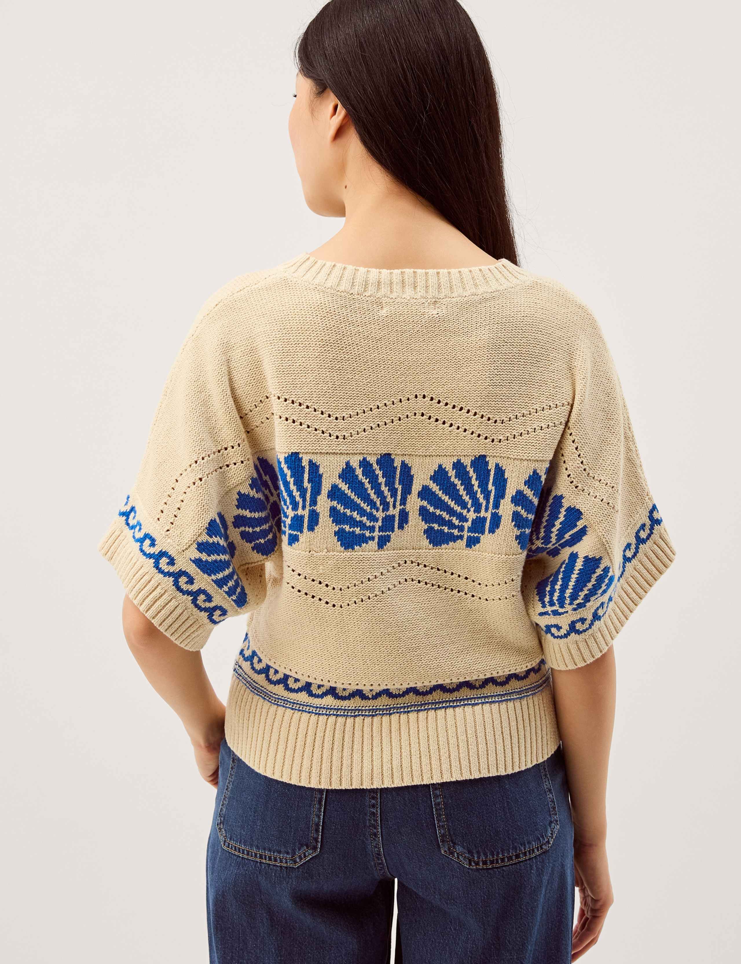 Pure Cotton Seashell Crew Neck Knitted Top 3 of 5