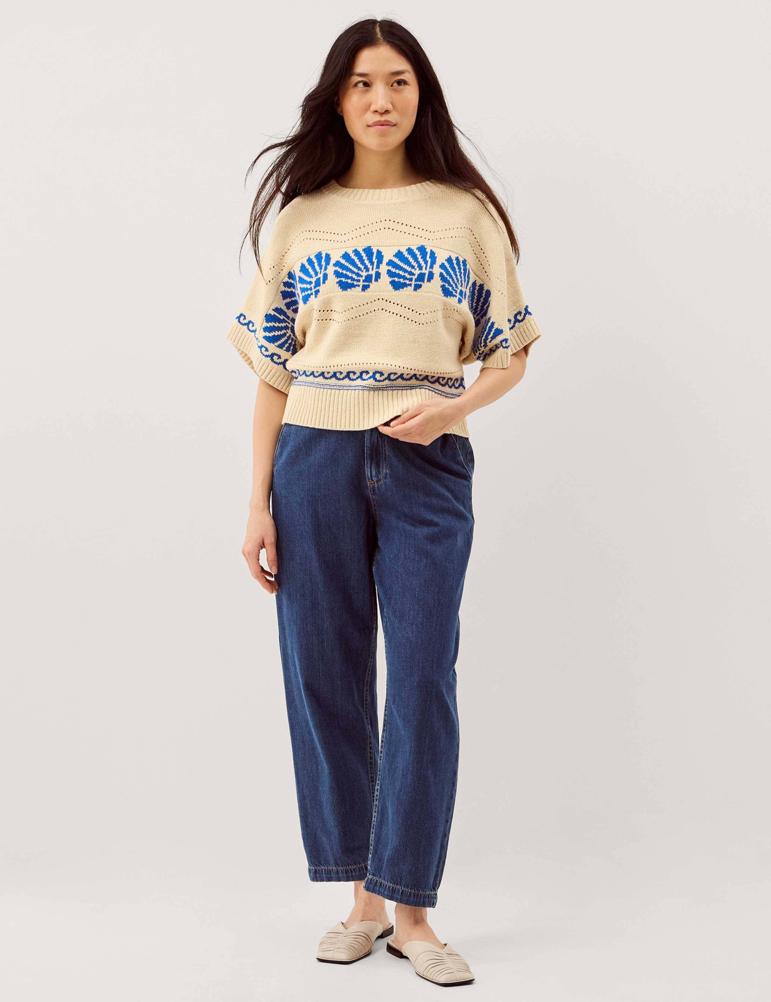 Pure Cotton Seashell Crew Neck Knitted Top 4 of 5