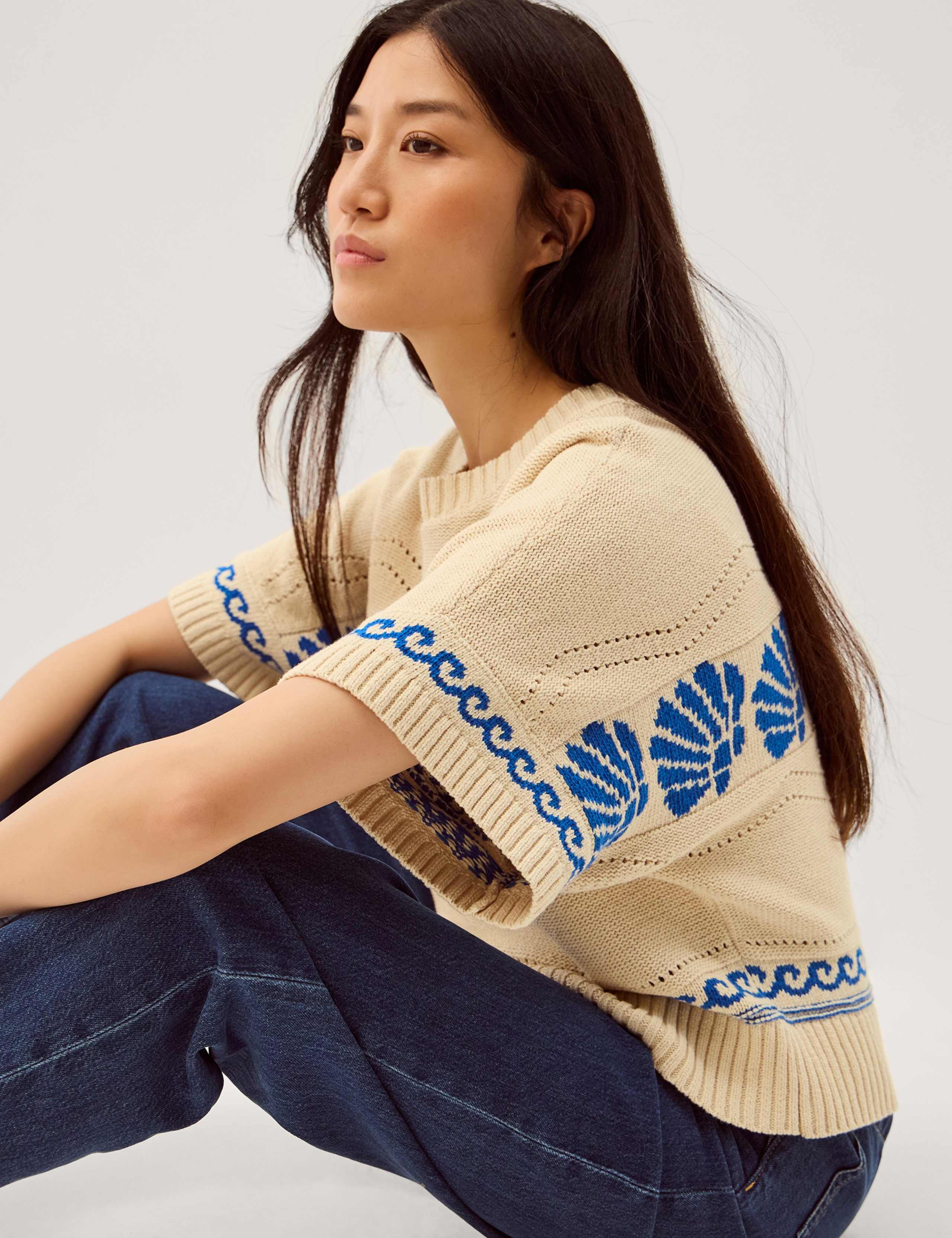 Pure Cotton Seashell Crew Neck Knitted Top 5 of 5