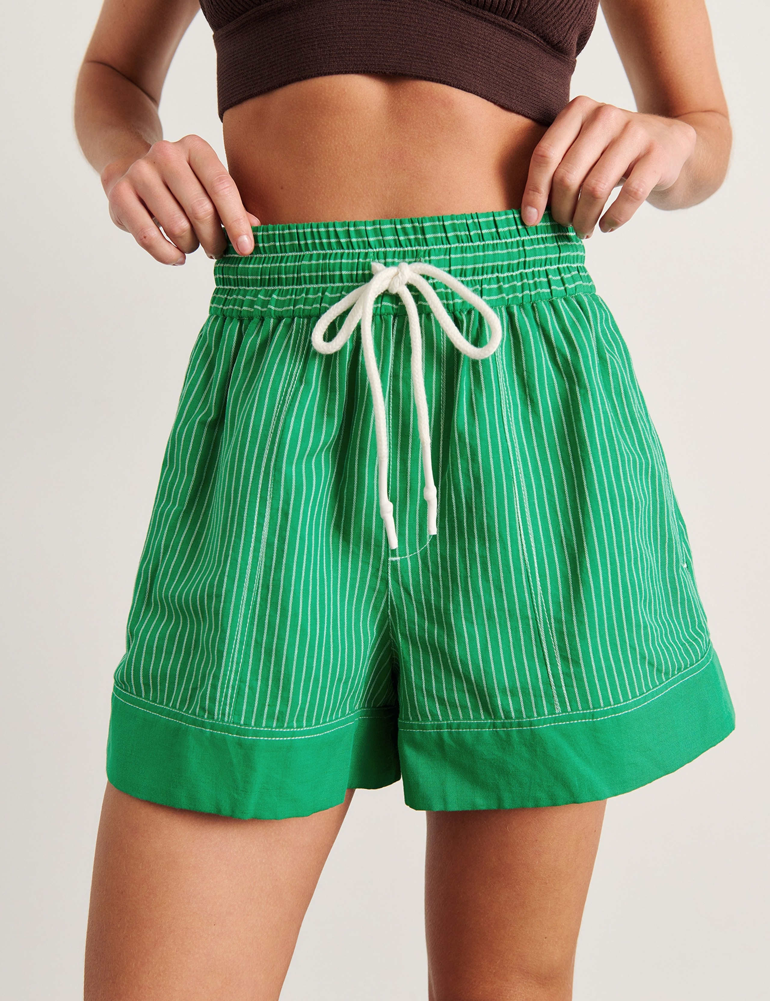 Linen Rich Striped High Waisted Shorts 3 of 6