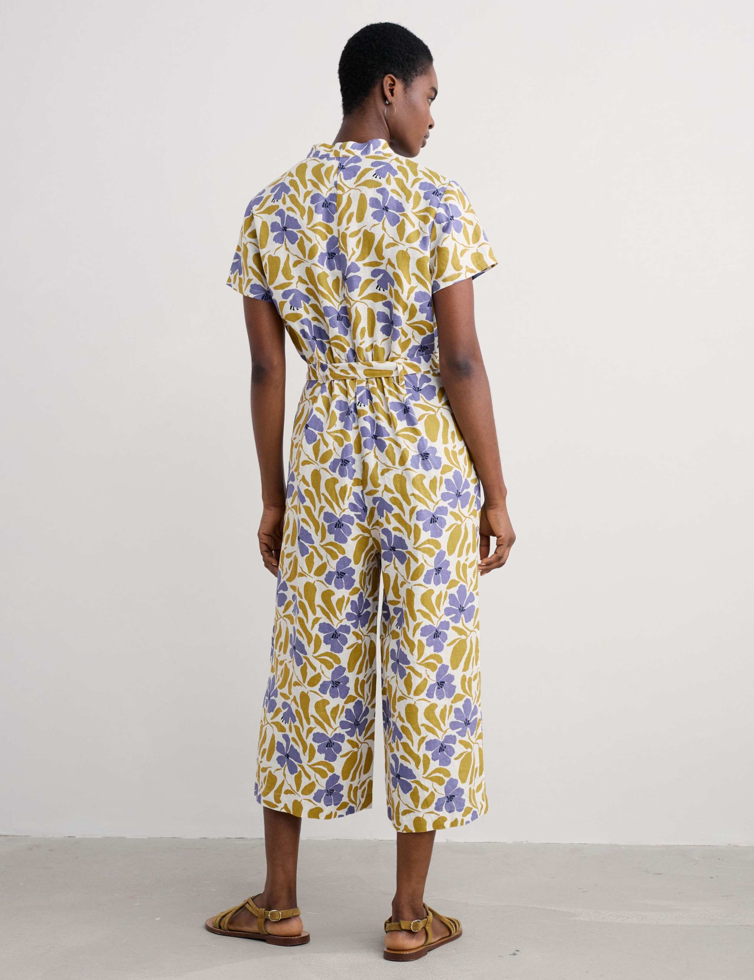 Pure Linen Floral Cropped Wide Leg Jumpsuit 4 of 4