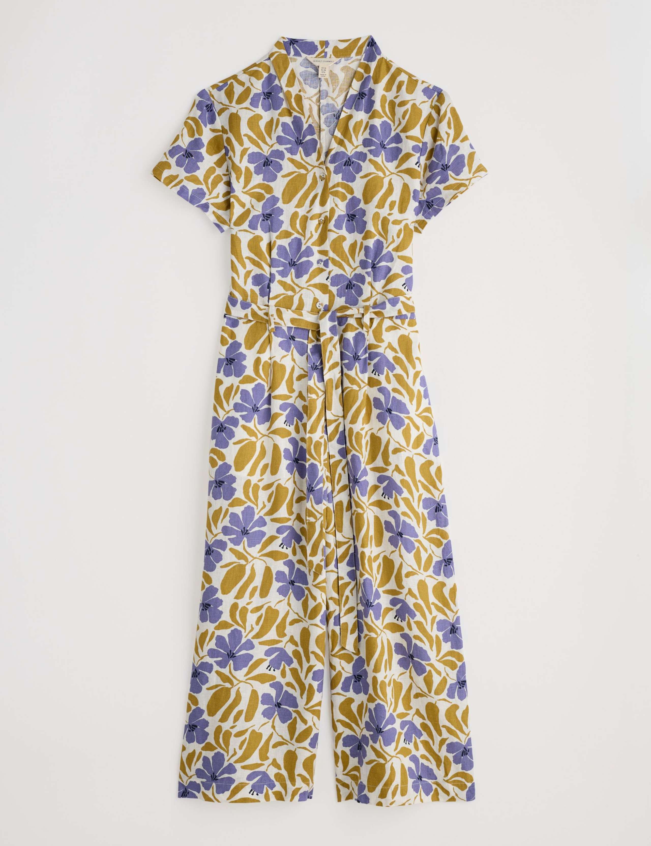 Pure Linen Floral Cropped Wide Leg Jumpsuit 2 of 4