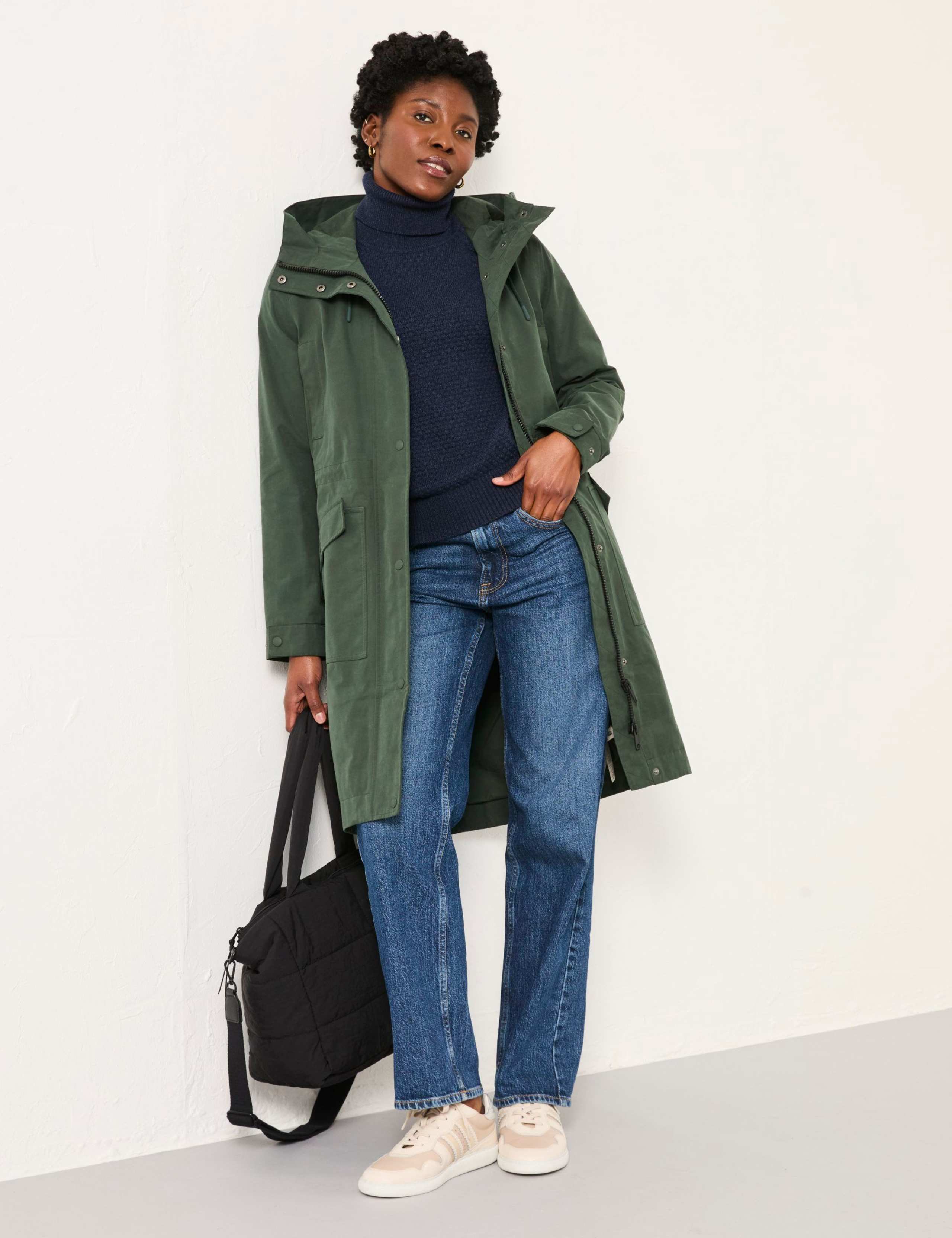 Cotton Blend Hooded Longline Raincoat 1 of 4