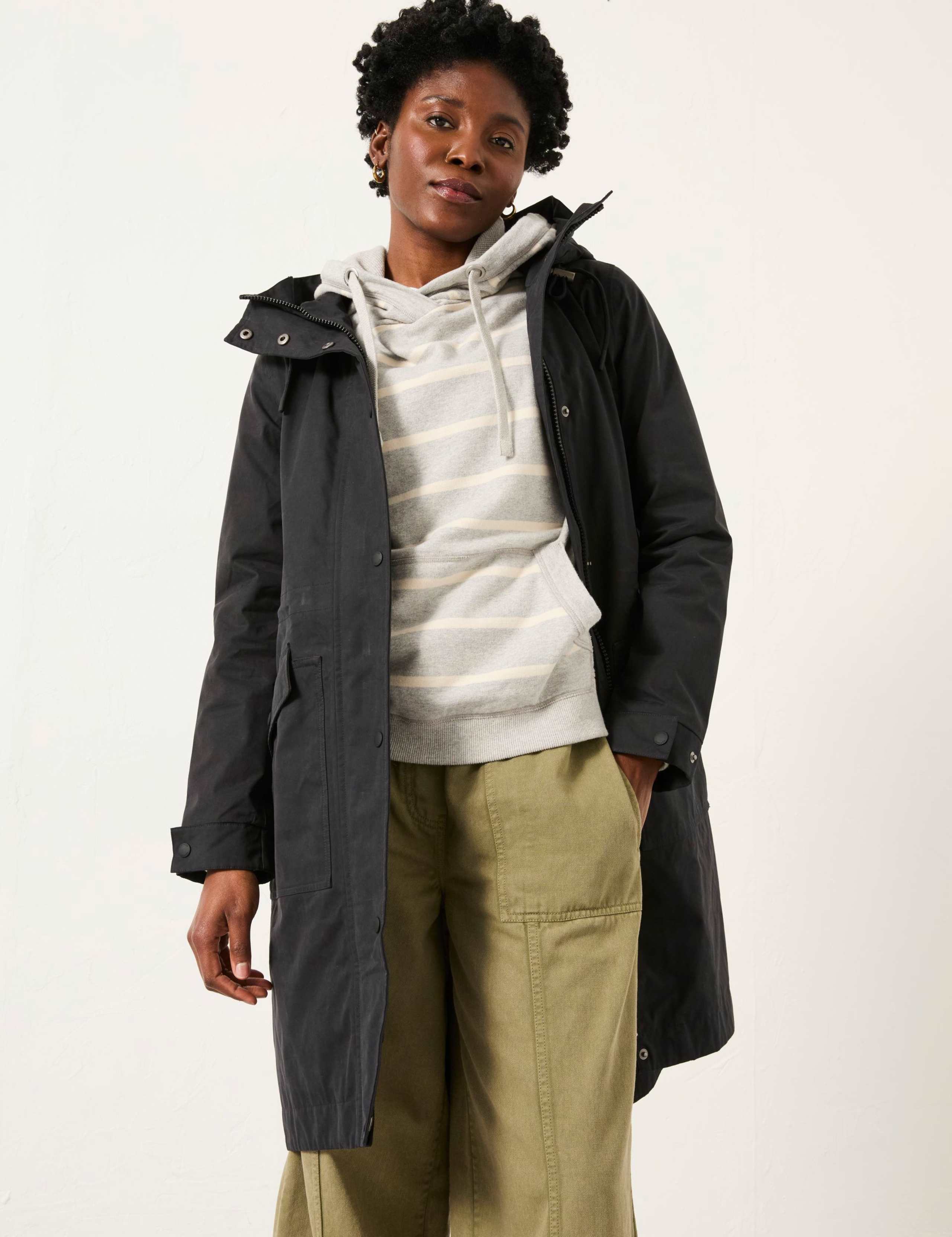 Cotton Blend Hooded Longline Raincoat 1 of 5