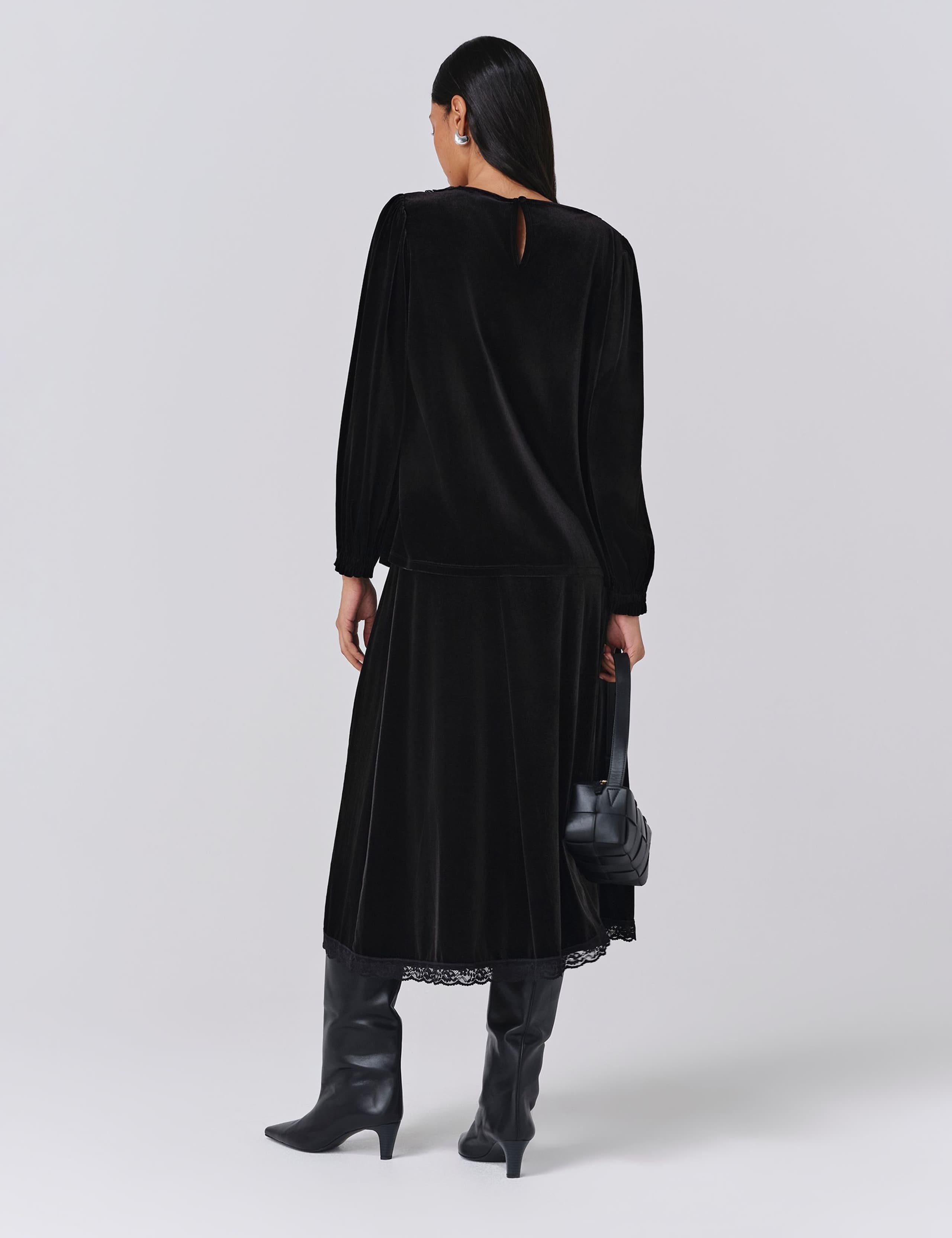 Velvet Tie Neck Lace Detail Blouse 3 of 6