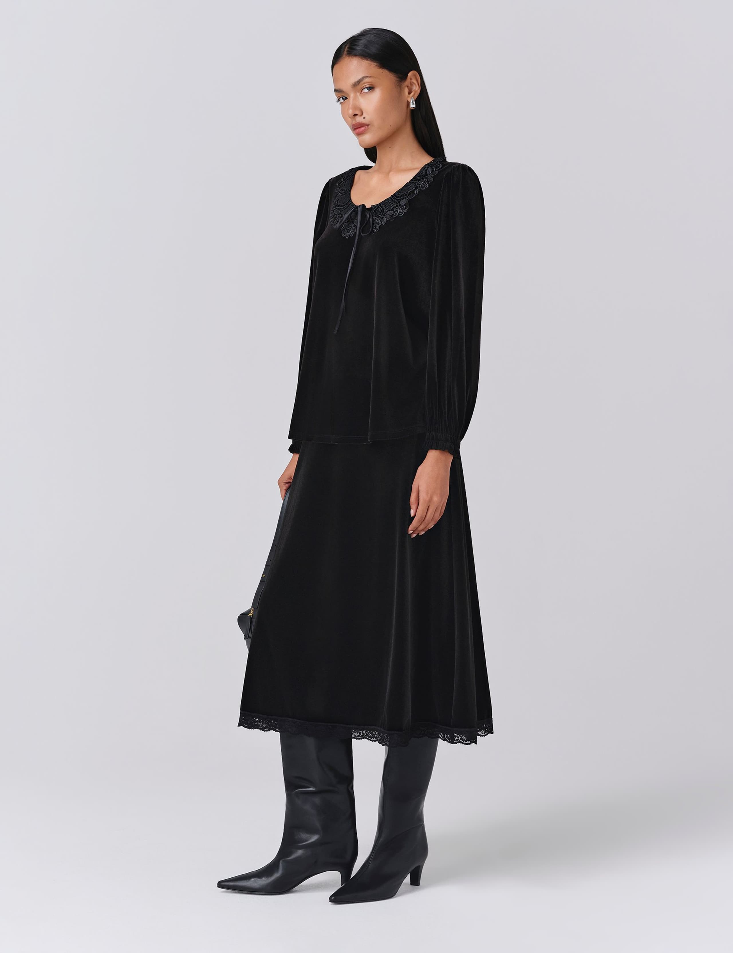 Velvet Tie Neck Lace Detail Blouse 4 of 6