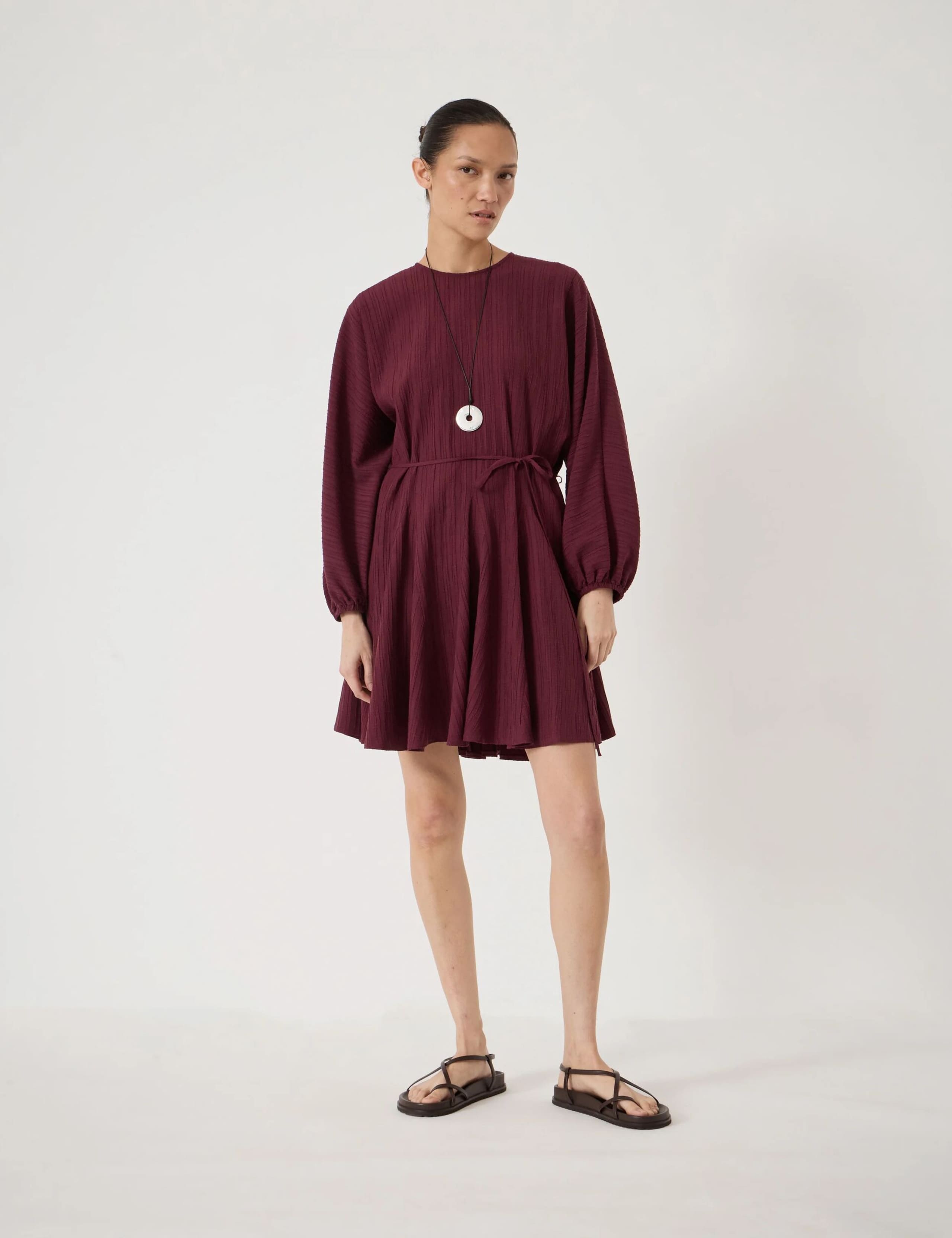 Textured Round Neck Mini Waisted Dress 1 of 6
