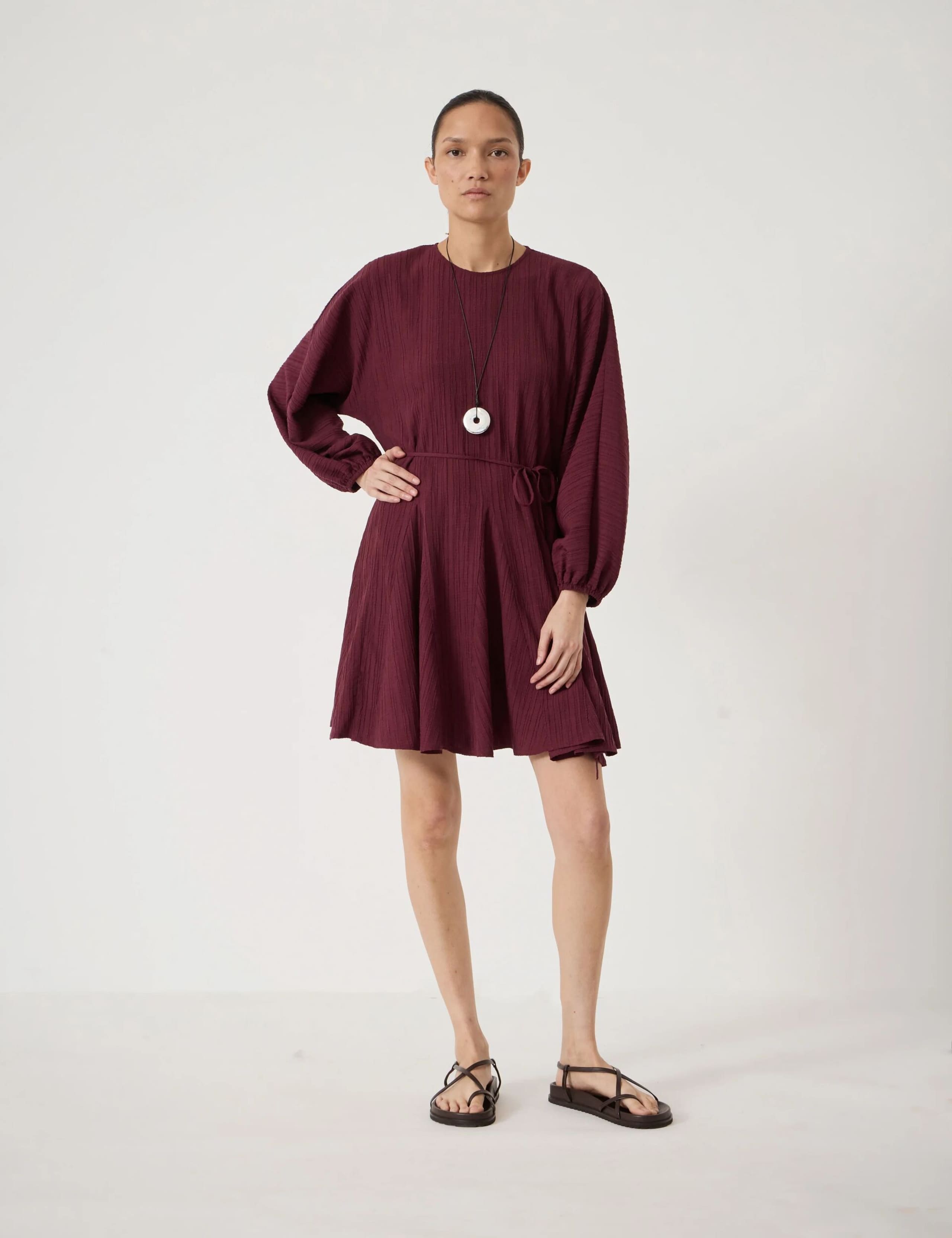 Textured Round Neck Mini Waisted Dress 3 of 6