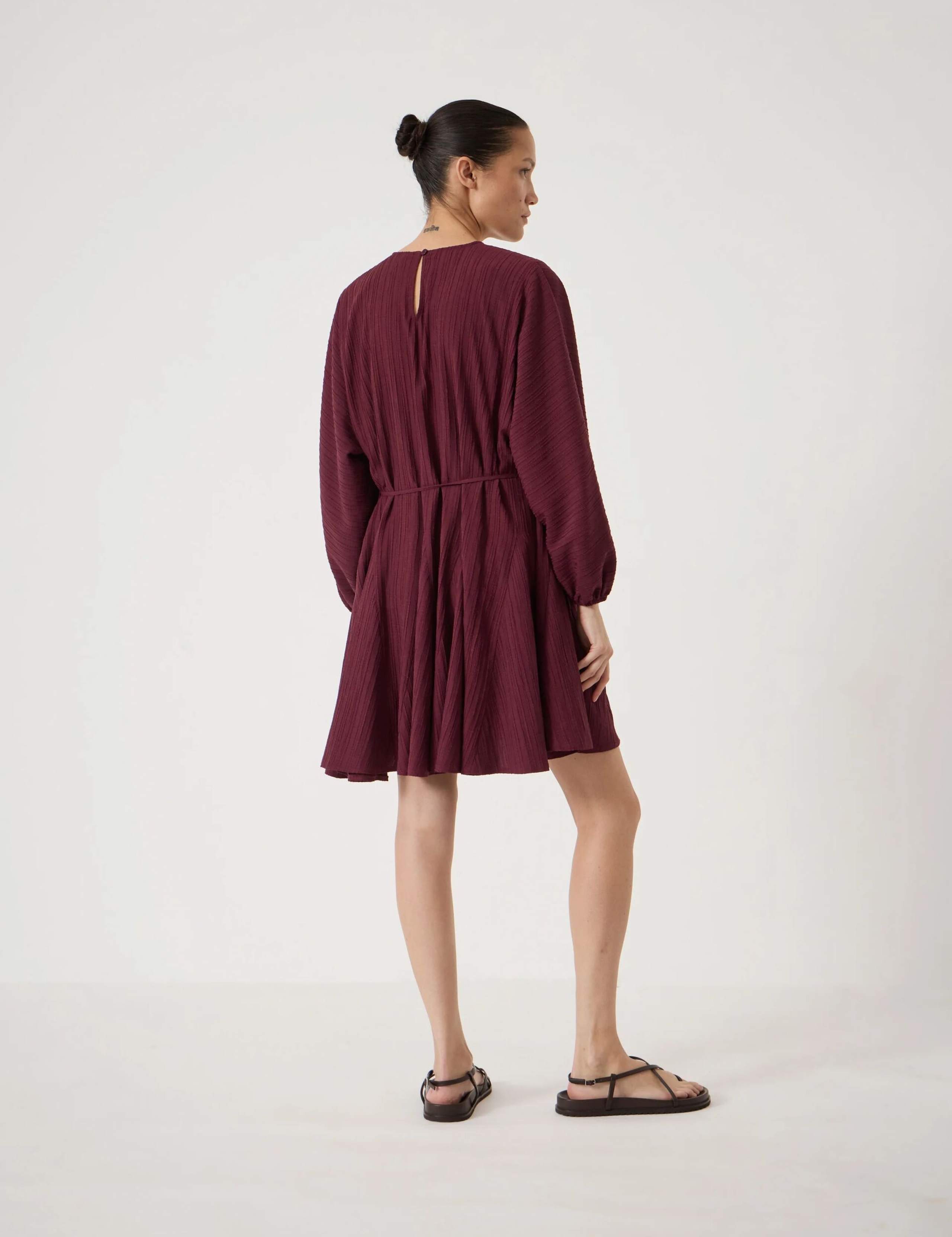 Textured Round Neck Mini Waisted Dress 4 of 6