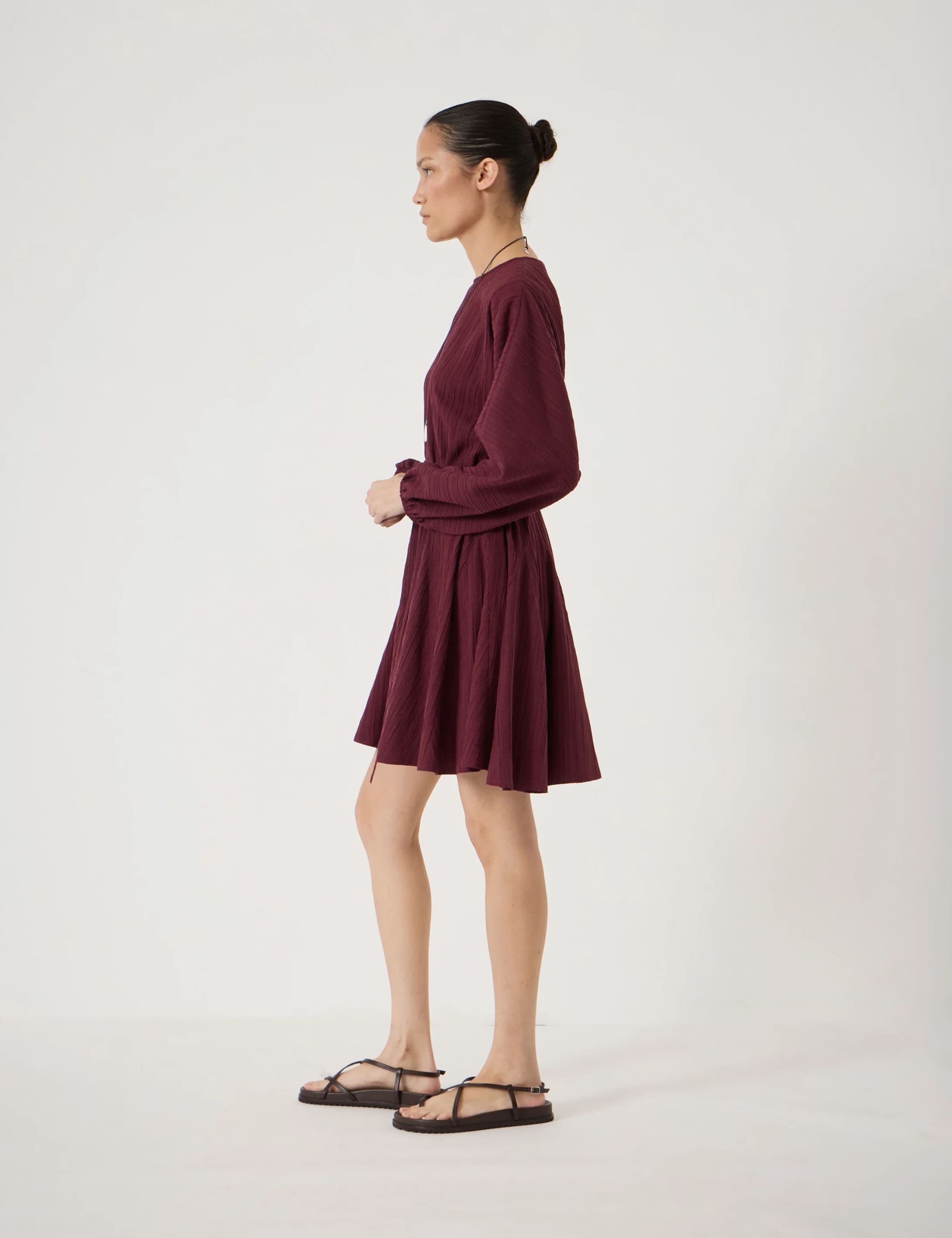 Textured Round Neck Mini Waisted Dress 5 of 6