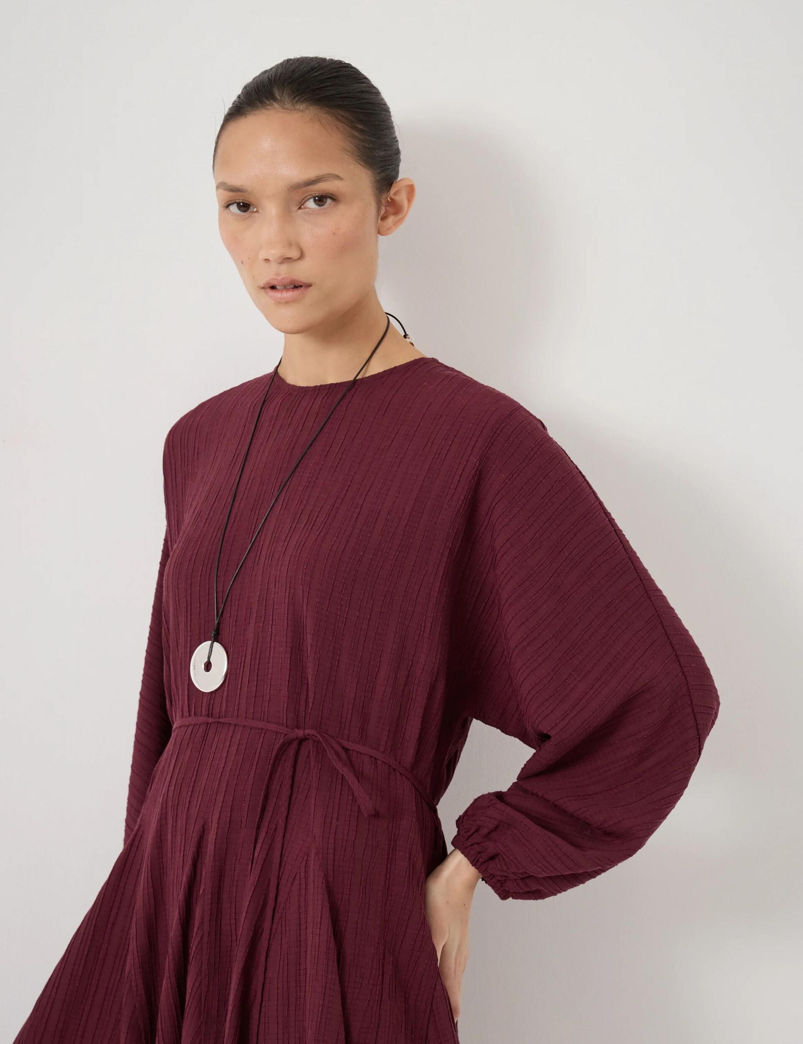Textured Round Neck Mini Waisted Dress 6 of 6