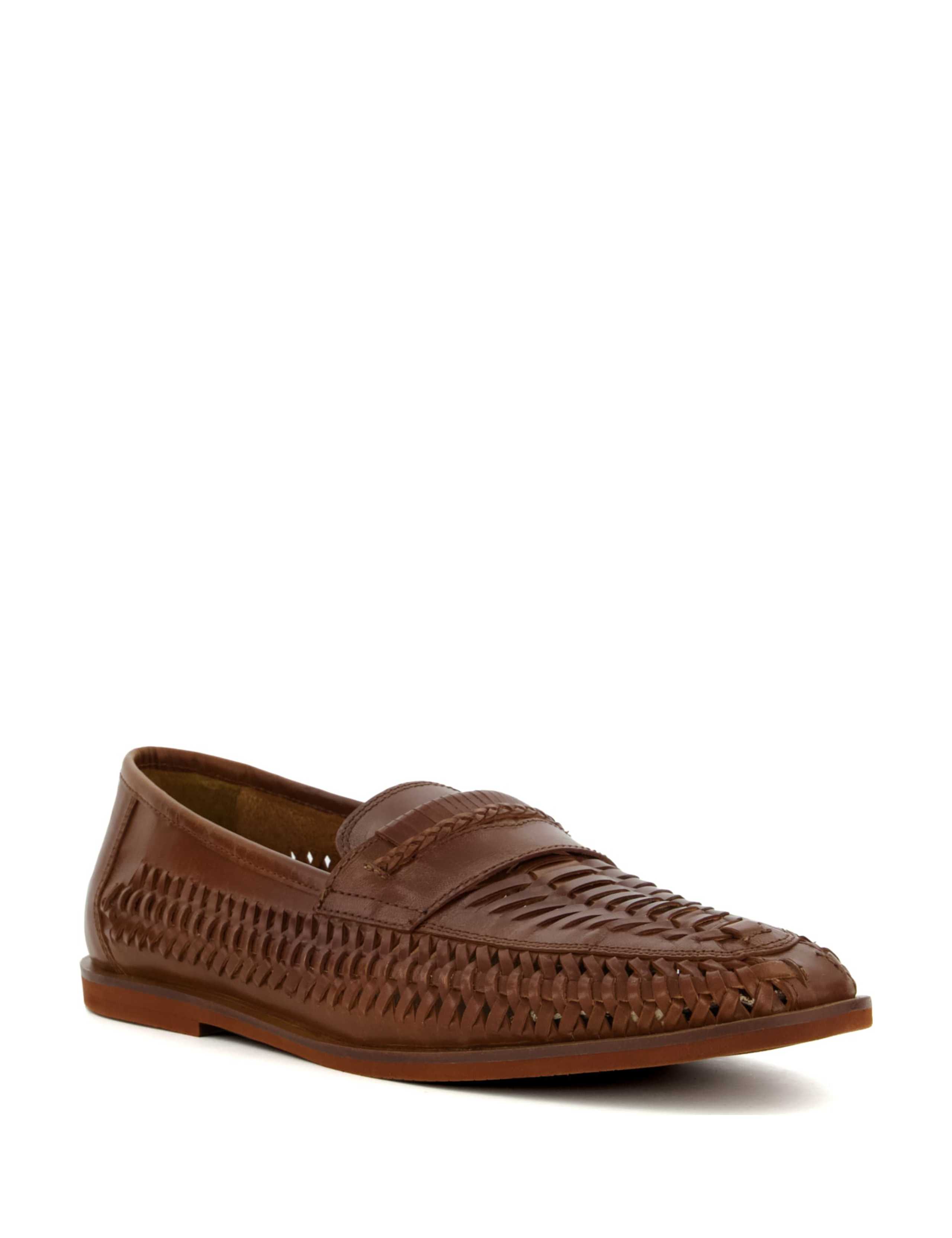 Leather Woven Flat Loafers 3 of 5
