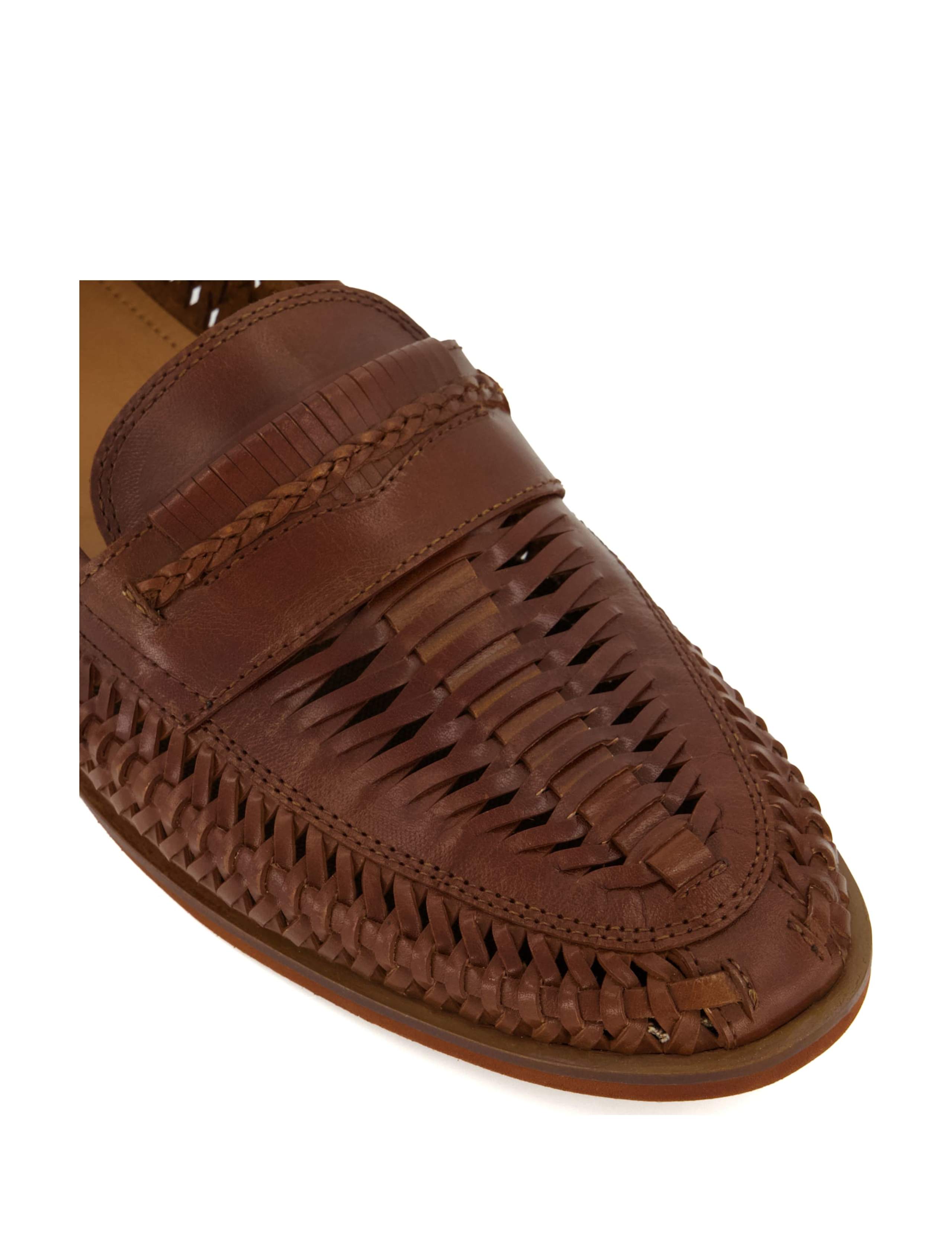 Leather Woven Flat Loafers 4 of 5