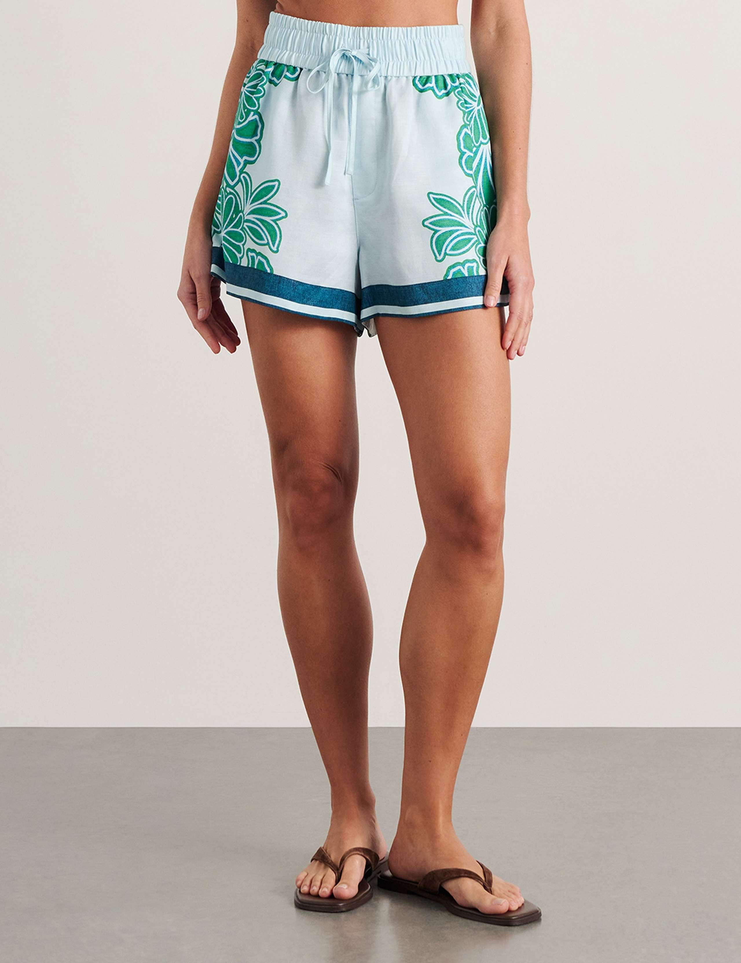 Printed High Waisted Shorts with Linen 3 of 7