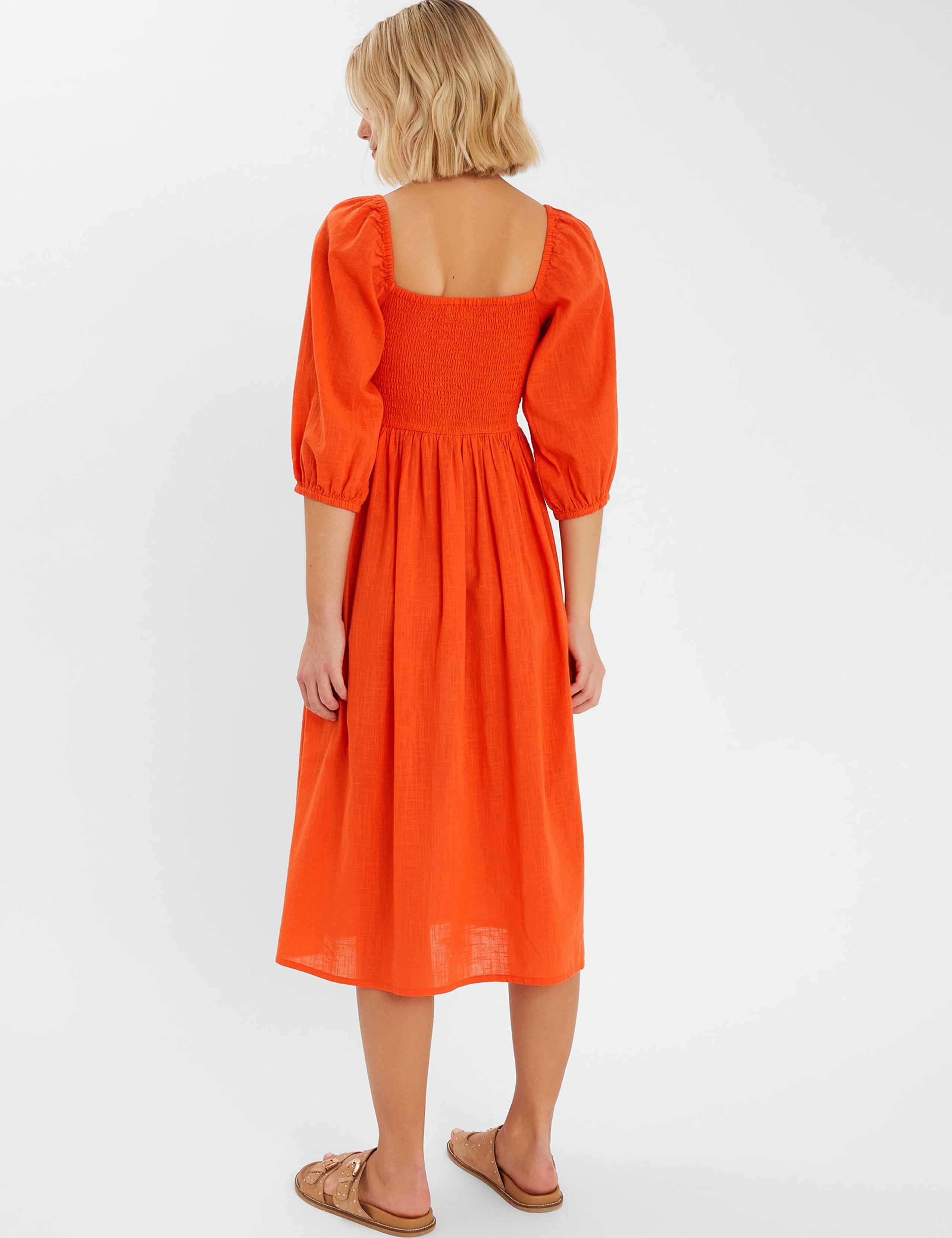Cotton Rich Embroidered Beach Dress with Linen 3 of 4