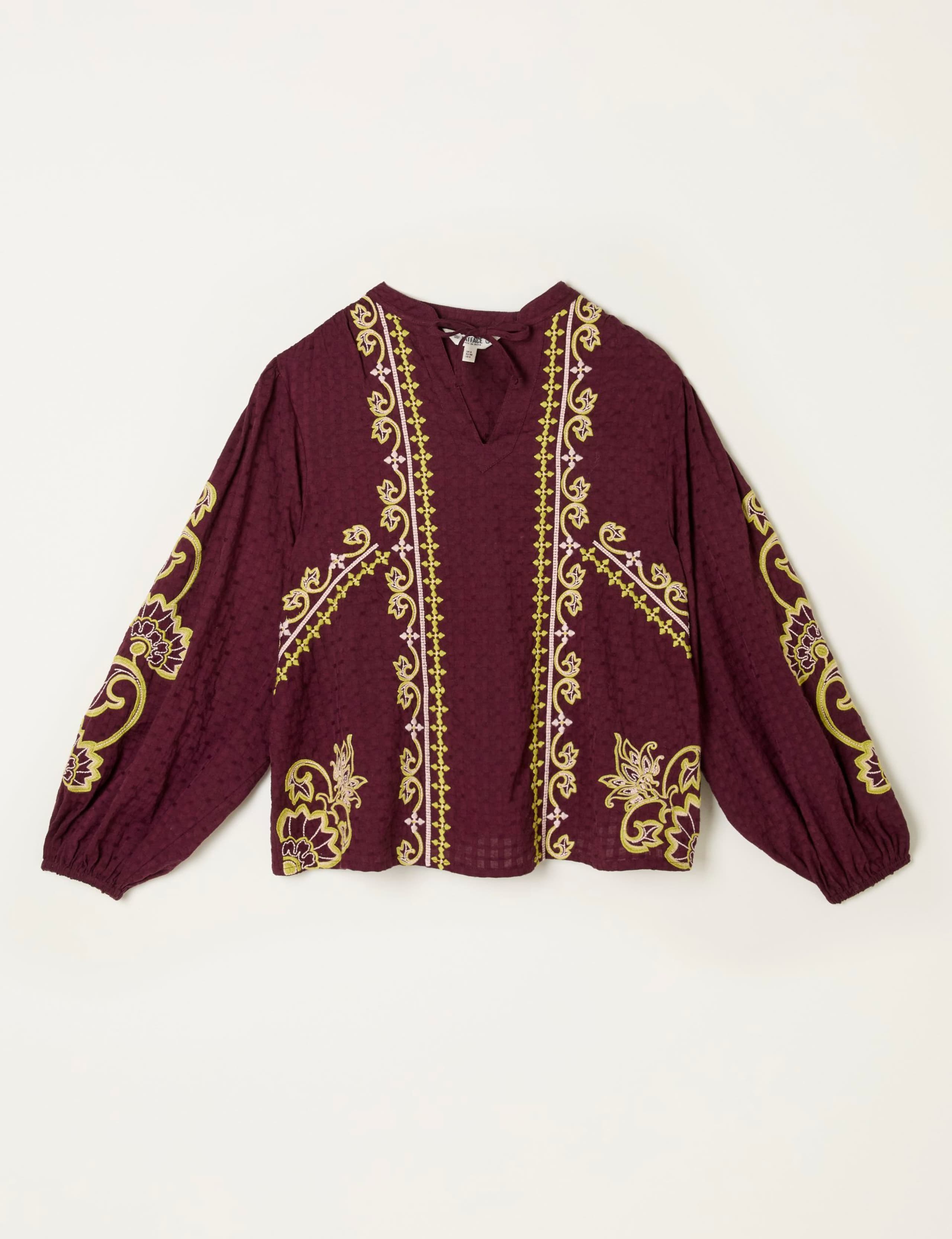 Pure Cotton Embroidered V-Neck Blouse 2 of 6