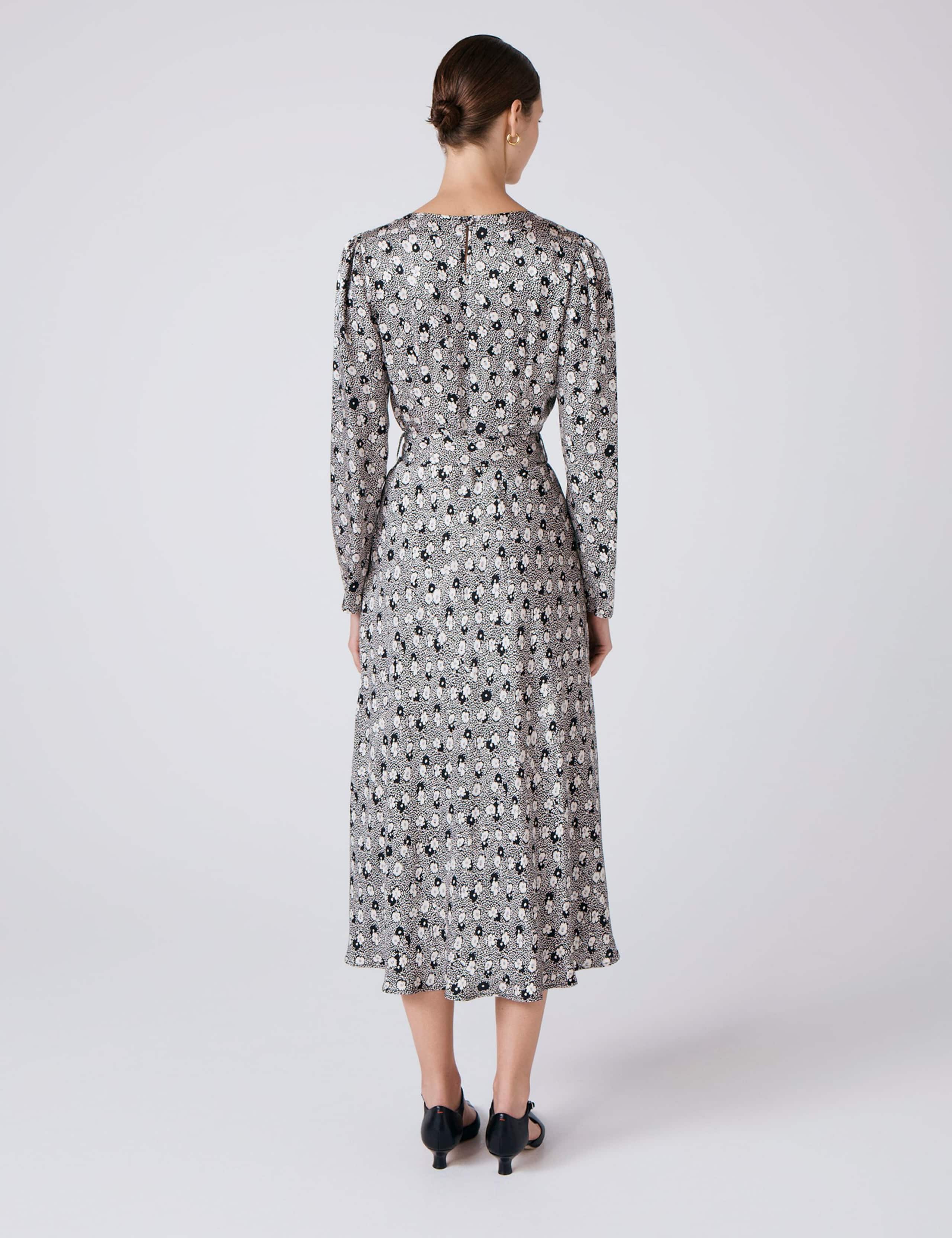 Satin Floral Midi Skater Dress 3 of 7