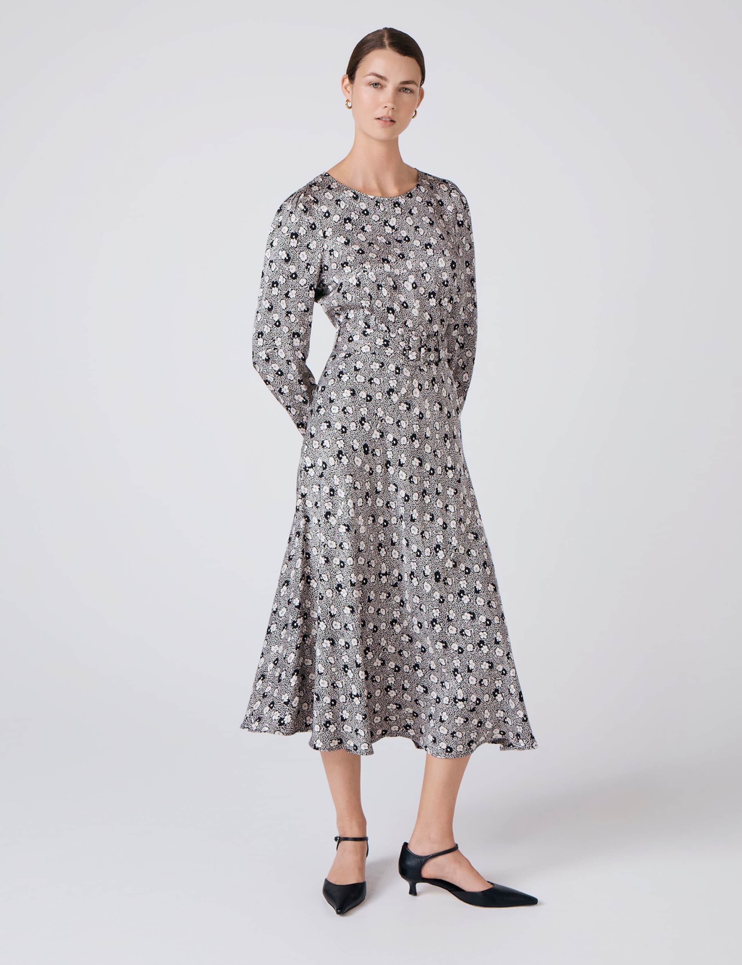 Satin Floral Midi Skater Dress 4 of 7