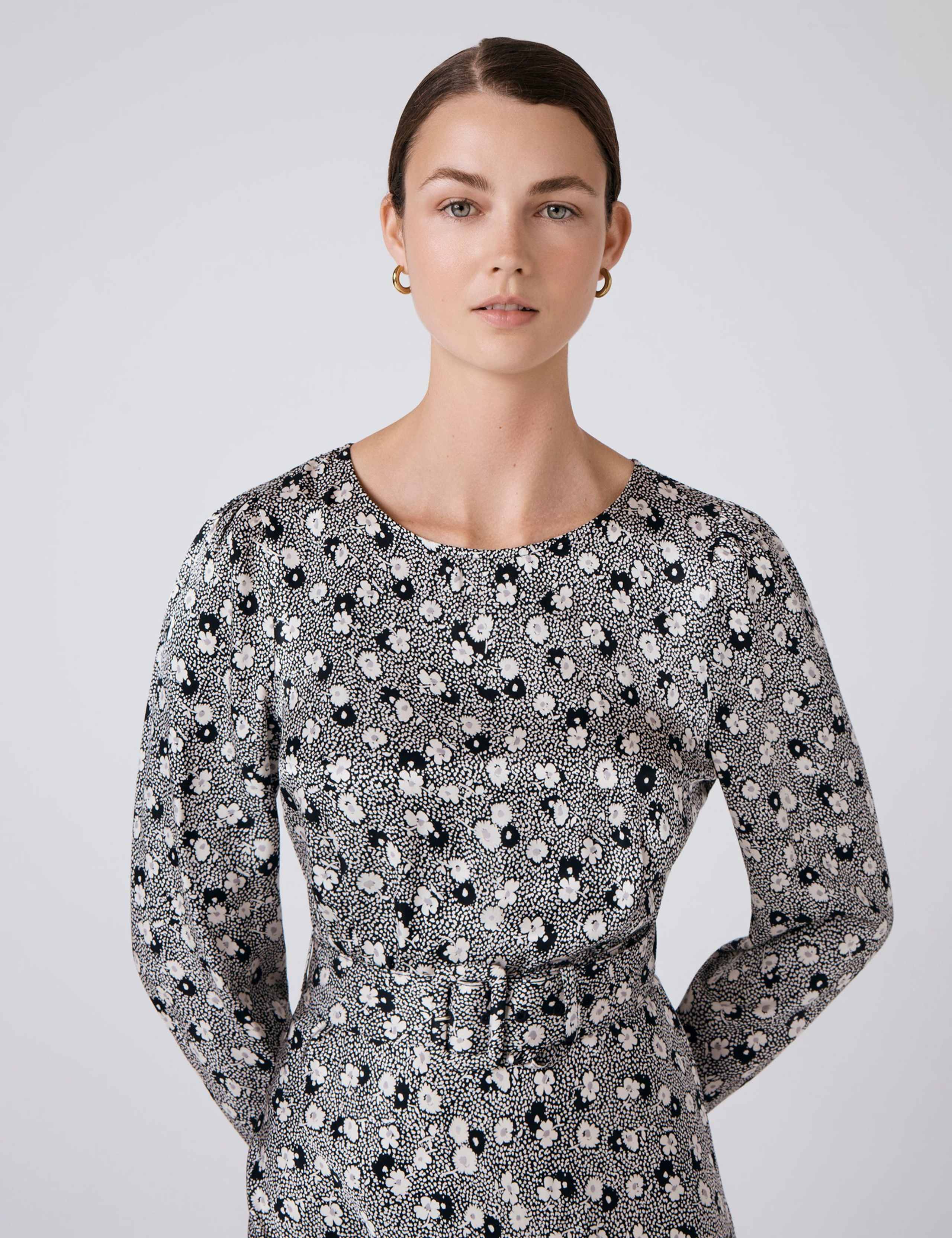 Satin Floral Midi Skater Dress 5 of 7