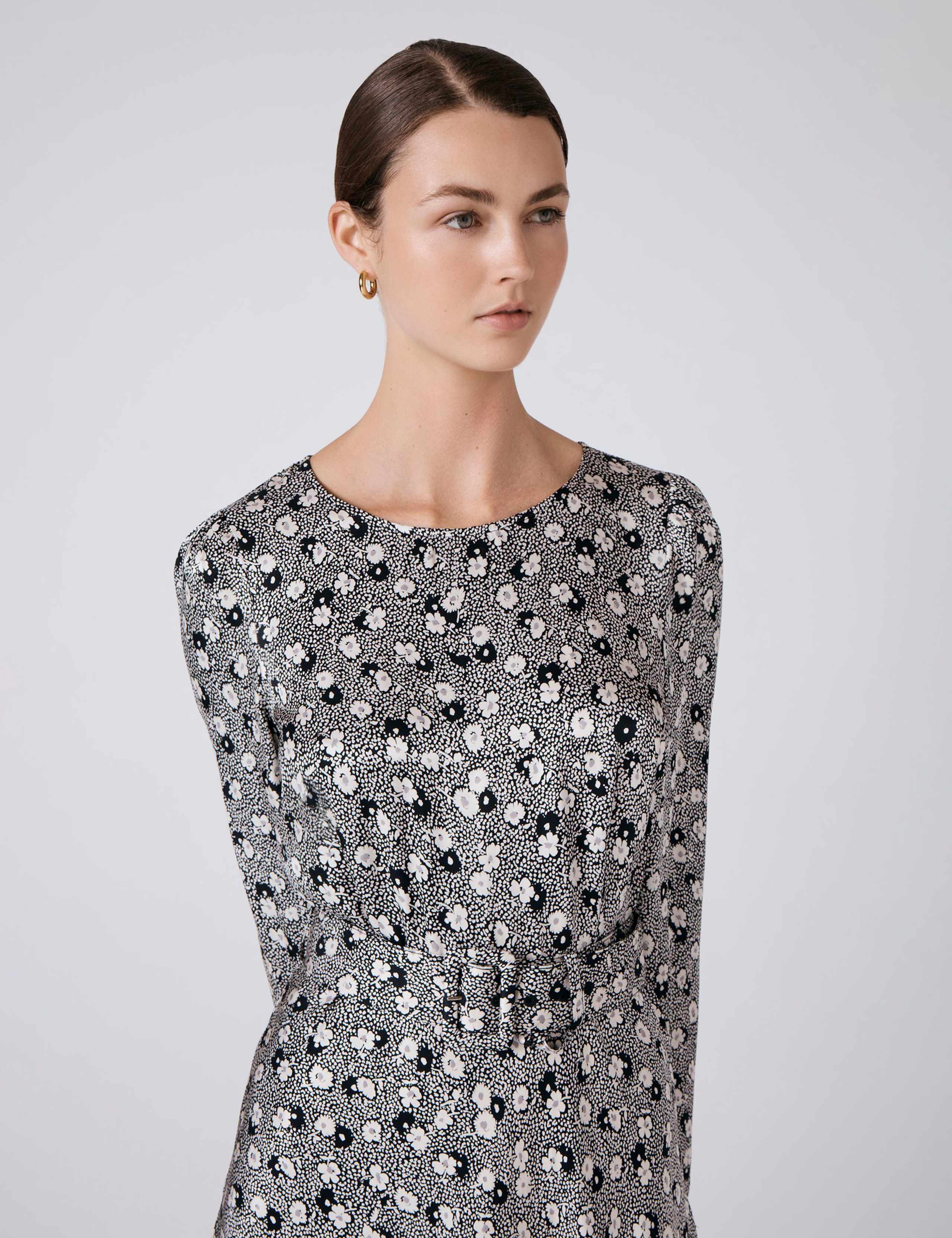 Satin Floral Midi Skater Dress 6 of 7