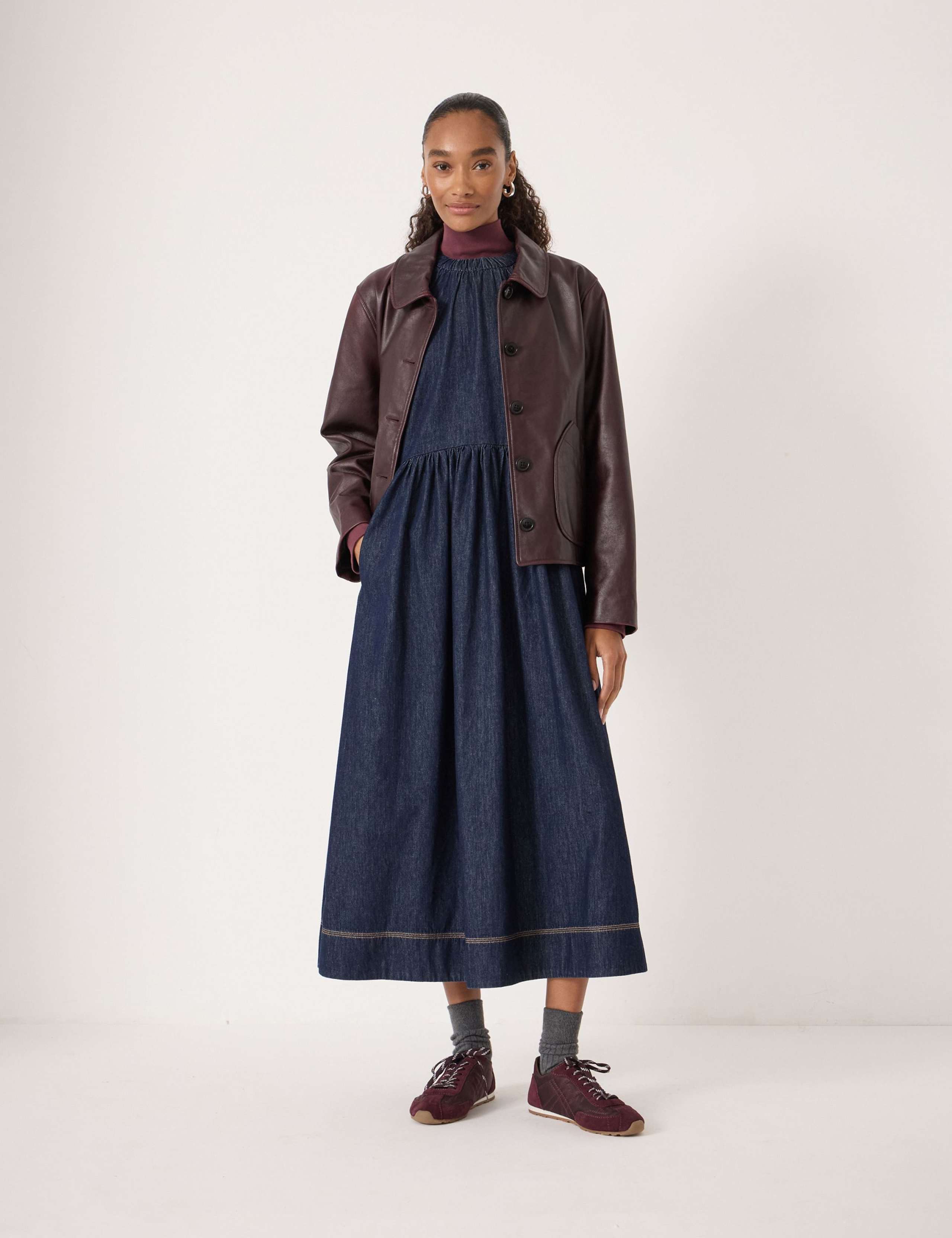 Denim Crew Neck Midaxi Waisted Dress 5 of 6