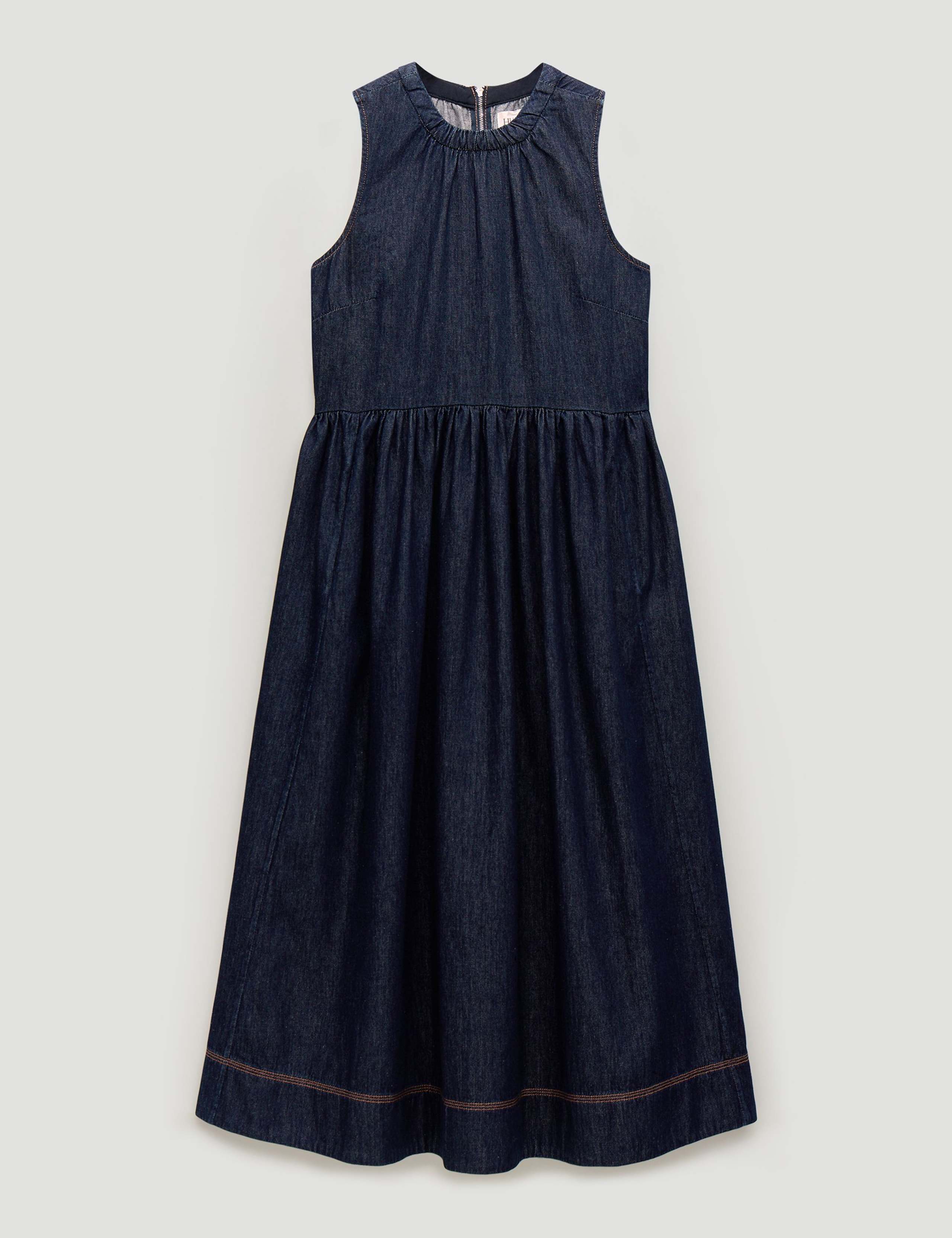 Denim Crew Neck Midaxi Waisted Dress 2 of 6