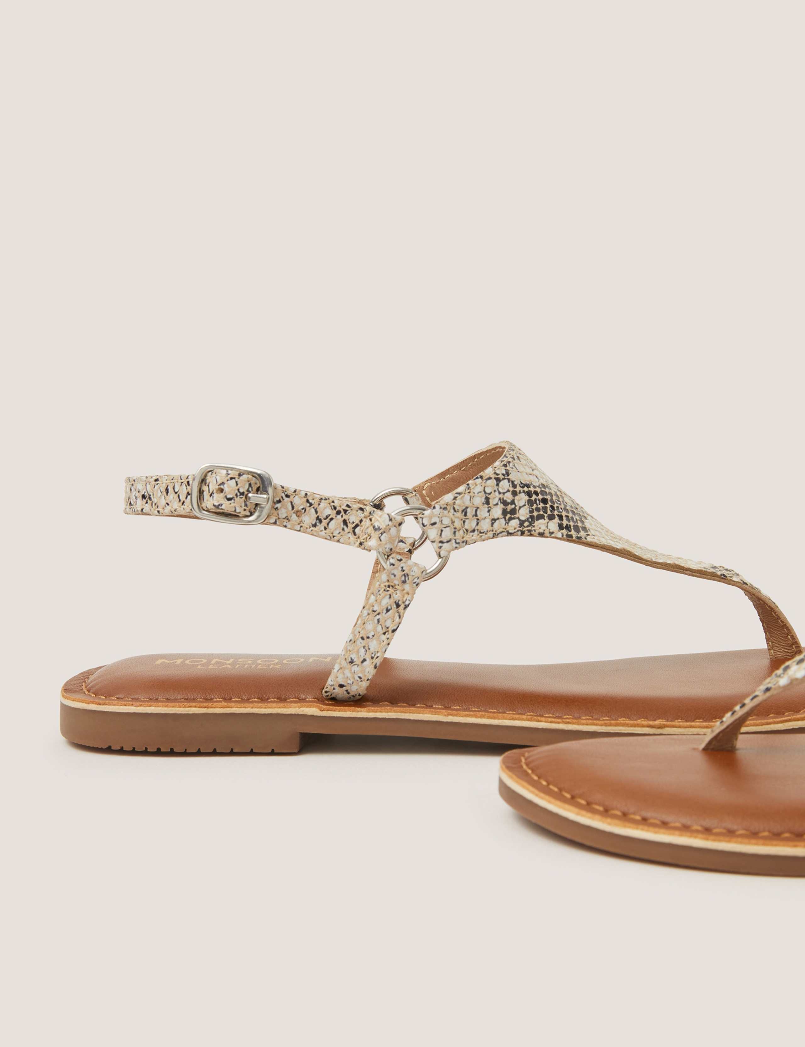 Leather Animal Print Flat Sandals 3 of 3
