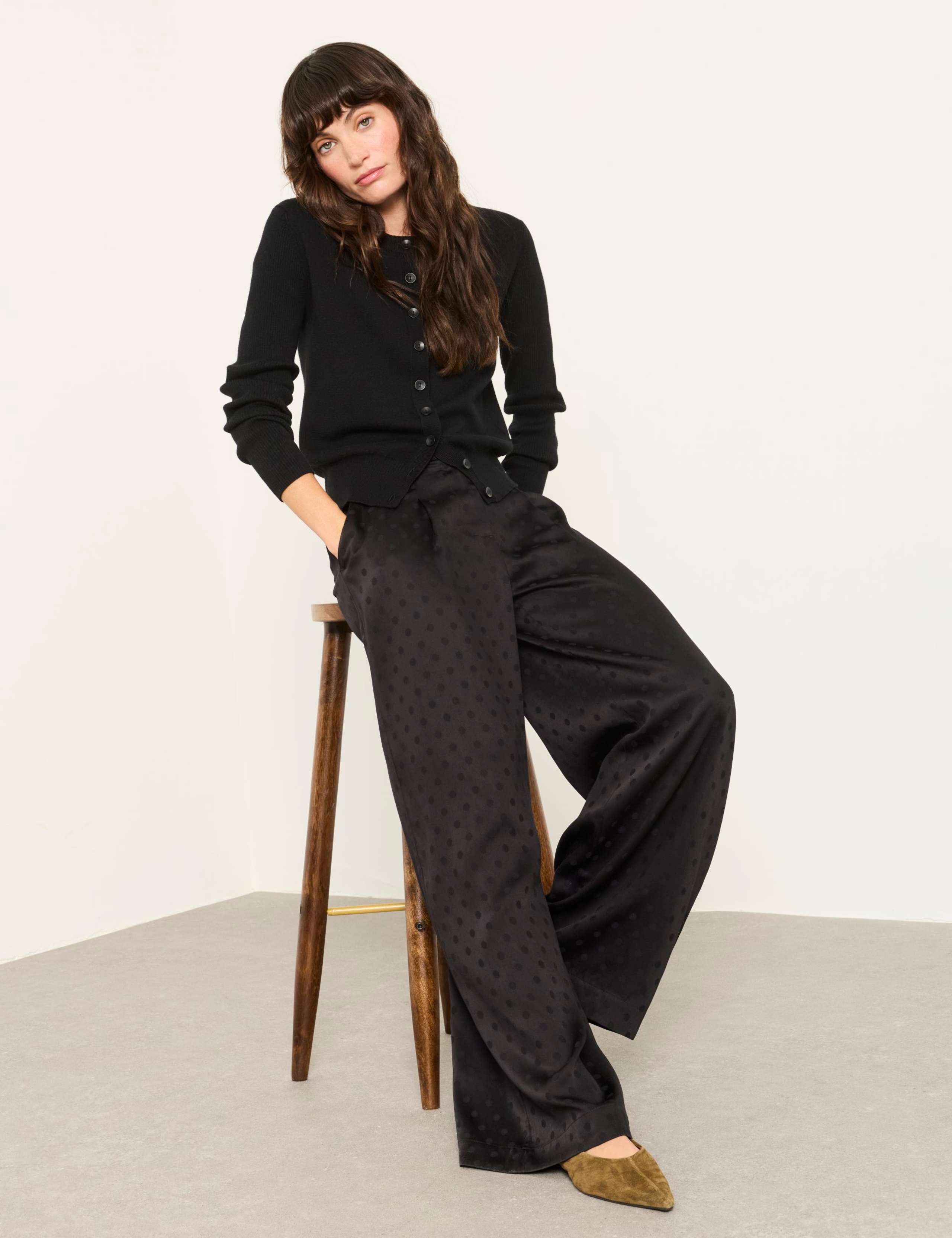 Lyocell Rich Polka Dot Wide Leg Trousers 1 of 6